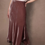Silk Velvet Midi Skirt in Dusty Pink