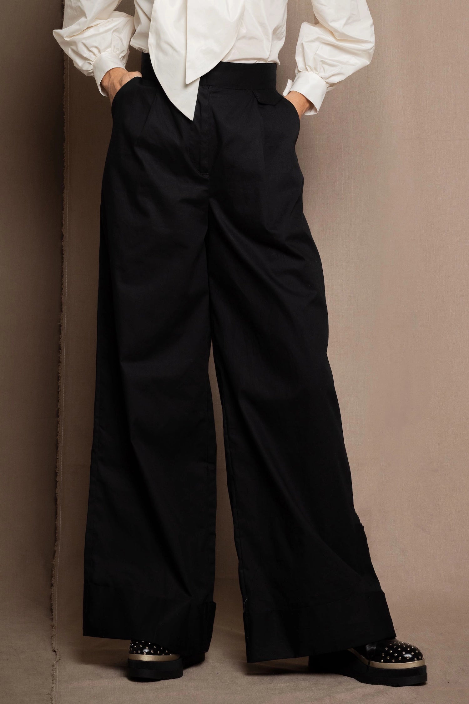 black silk wide trousers