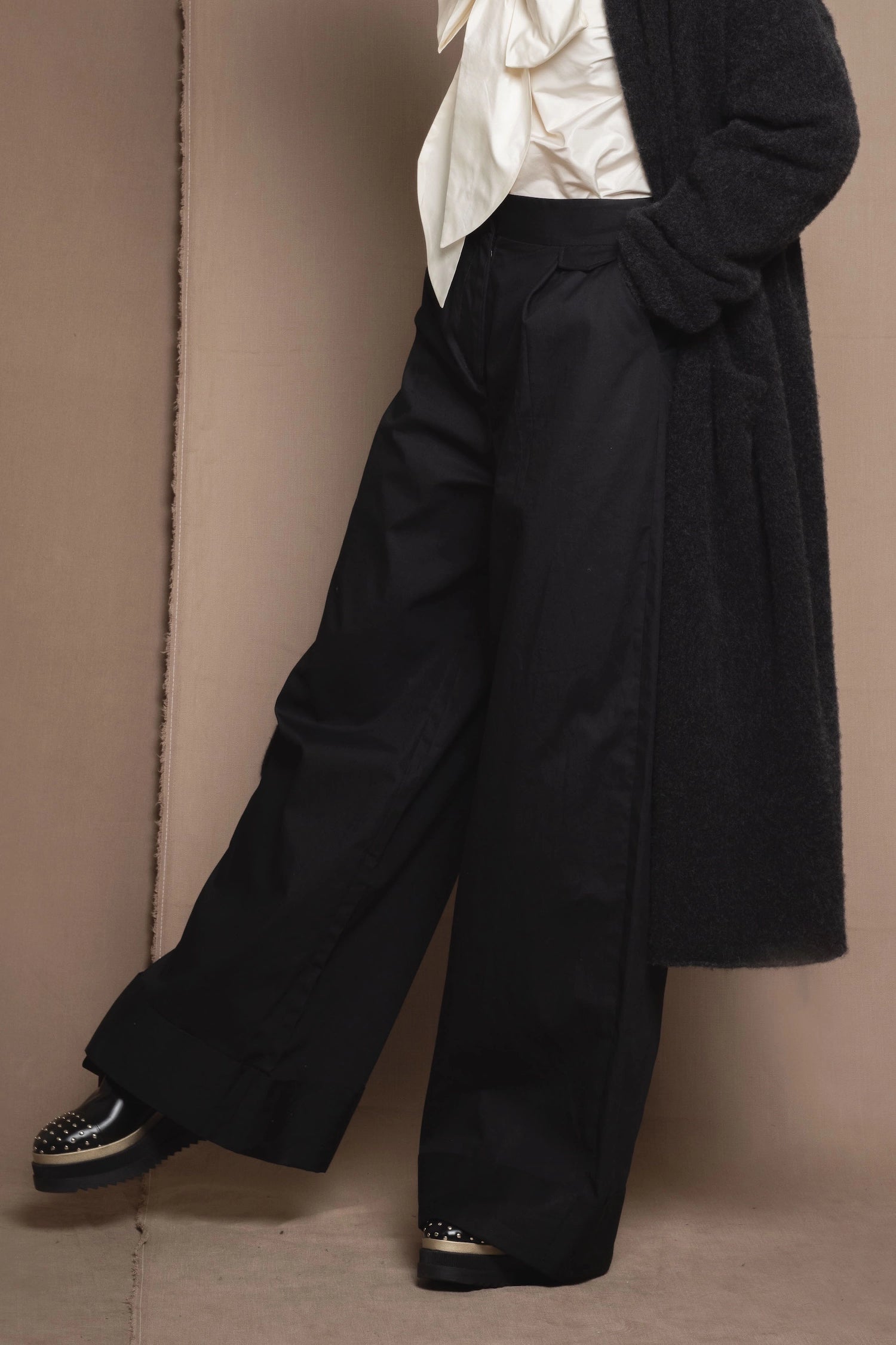 black silk wide trousers
