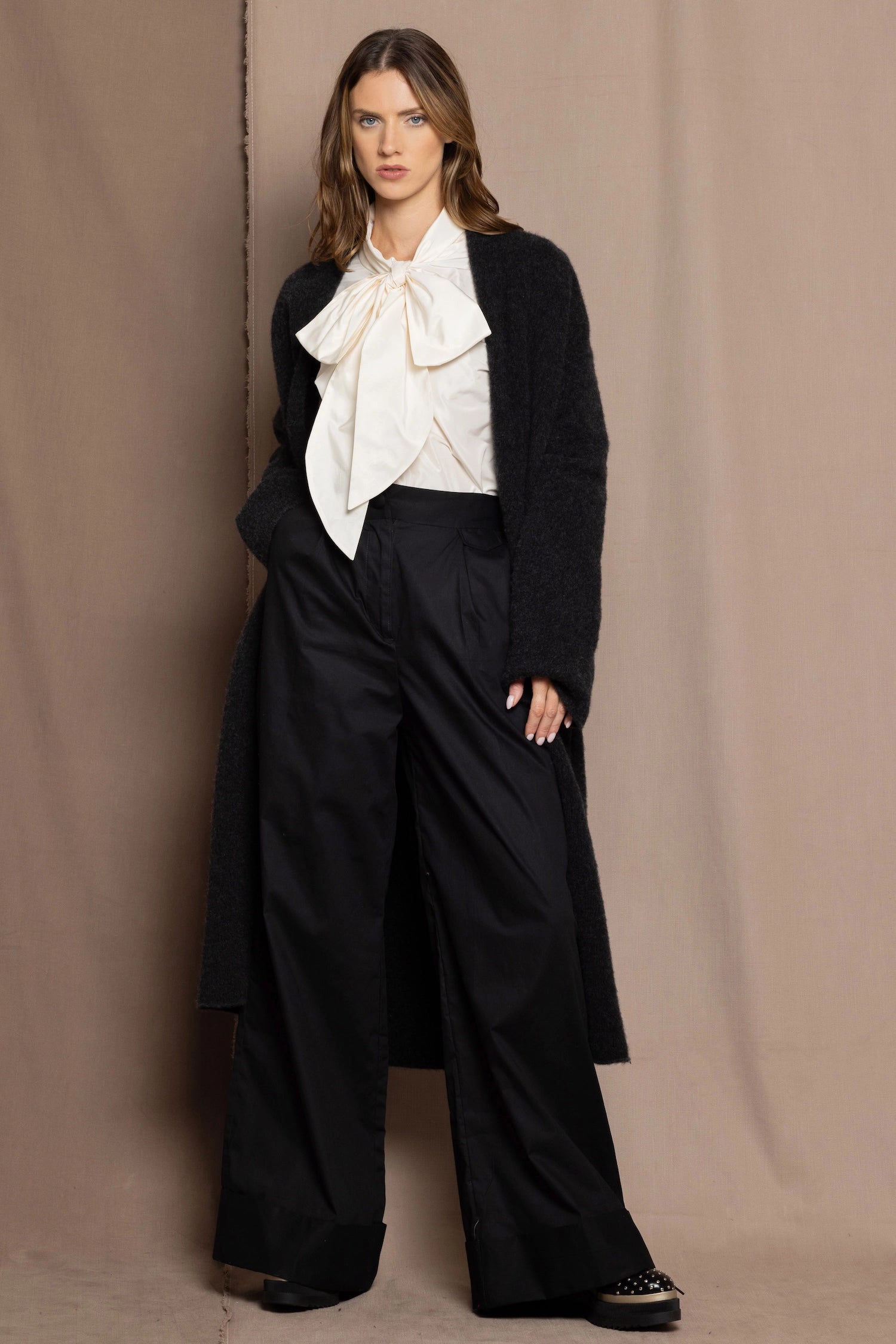 black silk wide trousers
