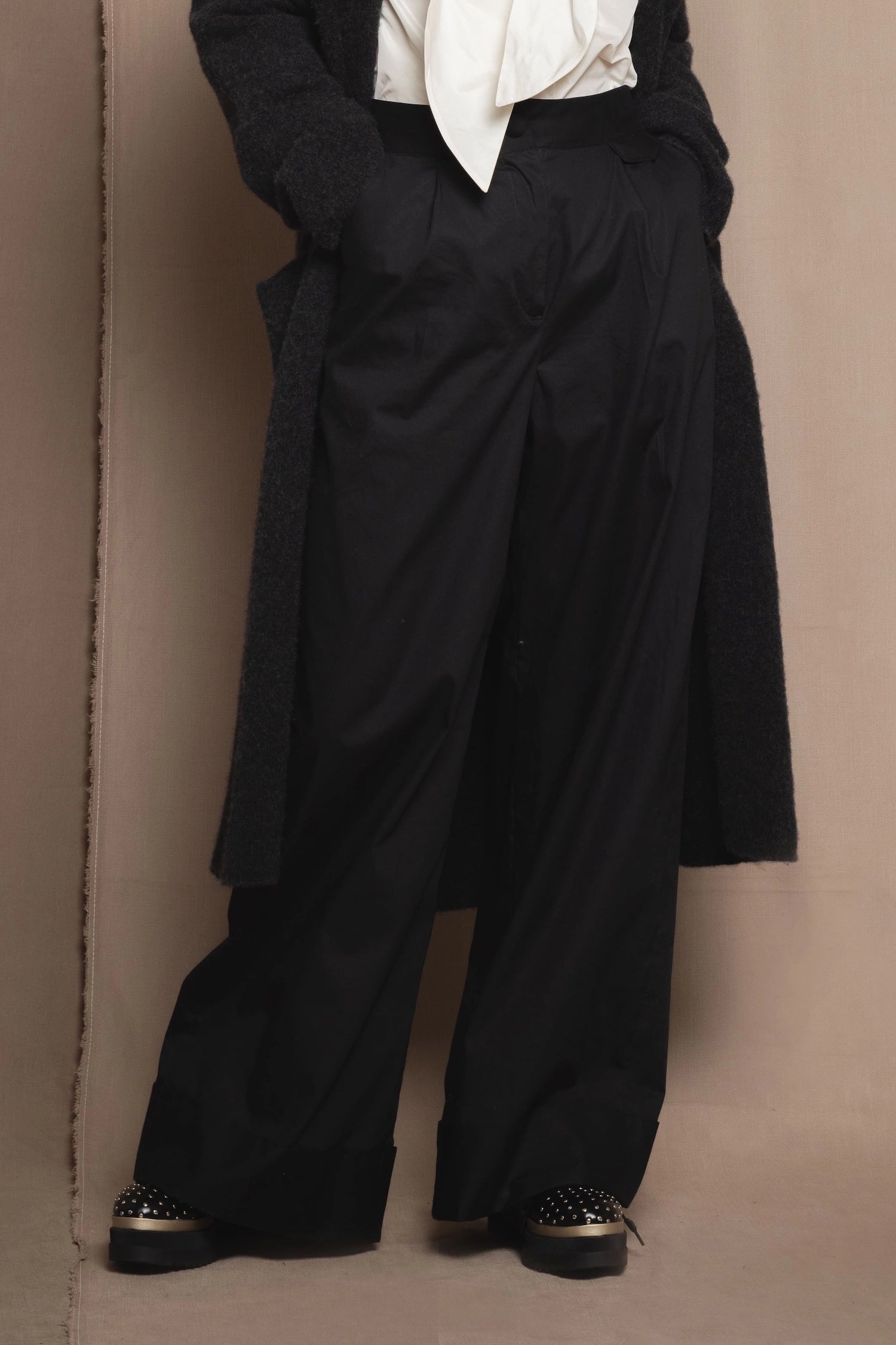black silk wide trousers