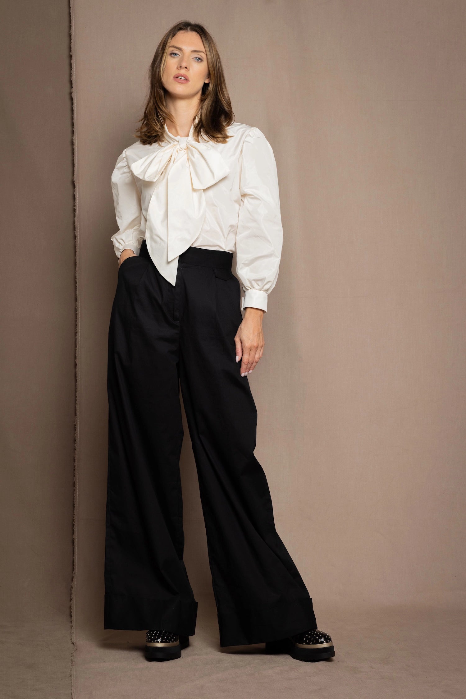 black silk wide trousers
