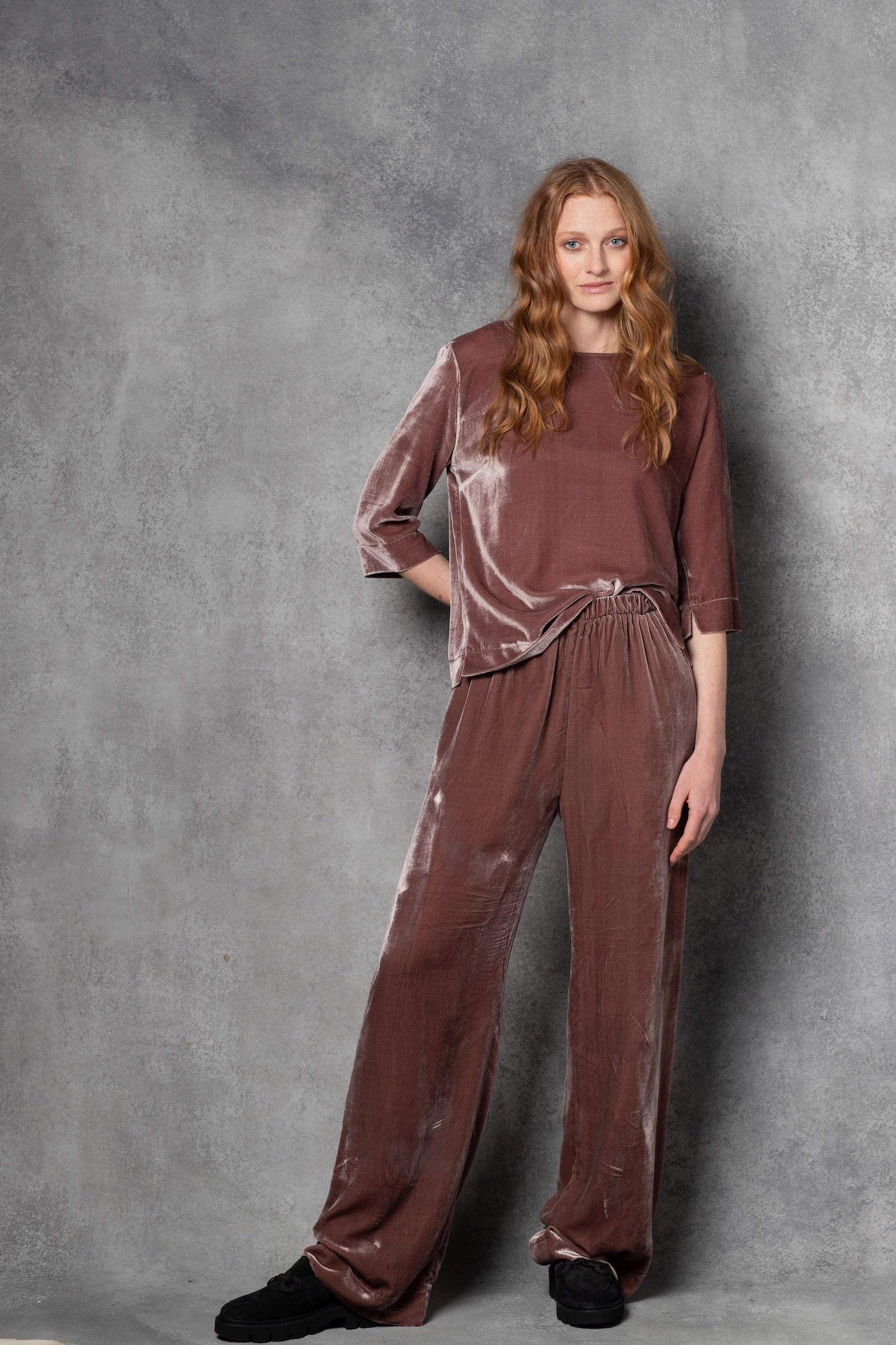 Luxury Silk Velvet Top in Dusty Pink