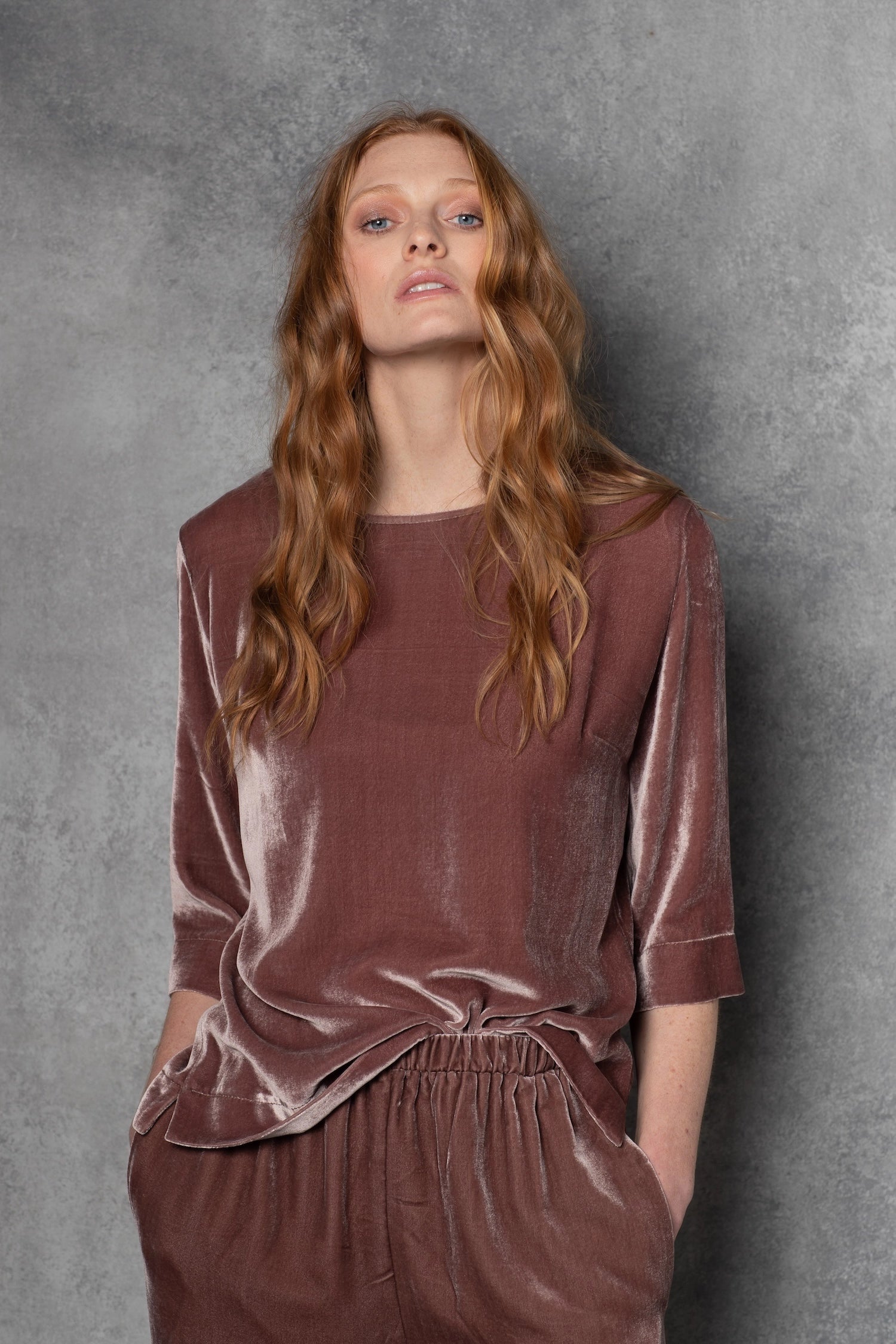 Luxury Silk Velvet Top in Dusty Pink