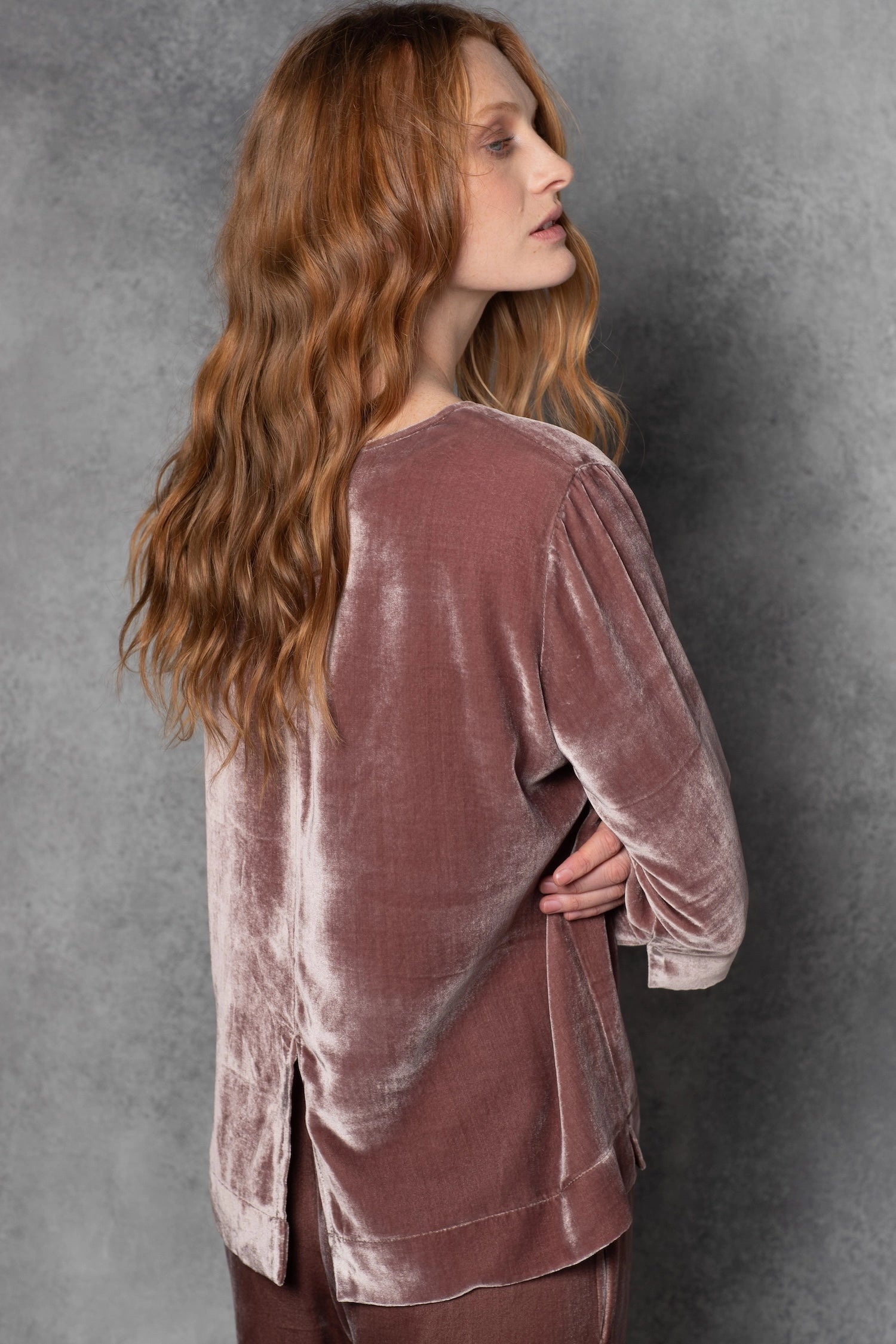 Luxury Silk Velvet Top in Dusty Pink