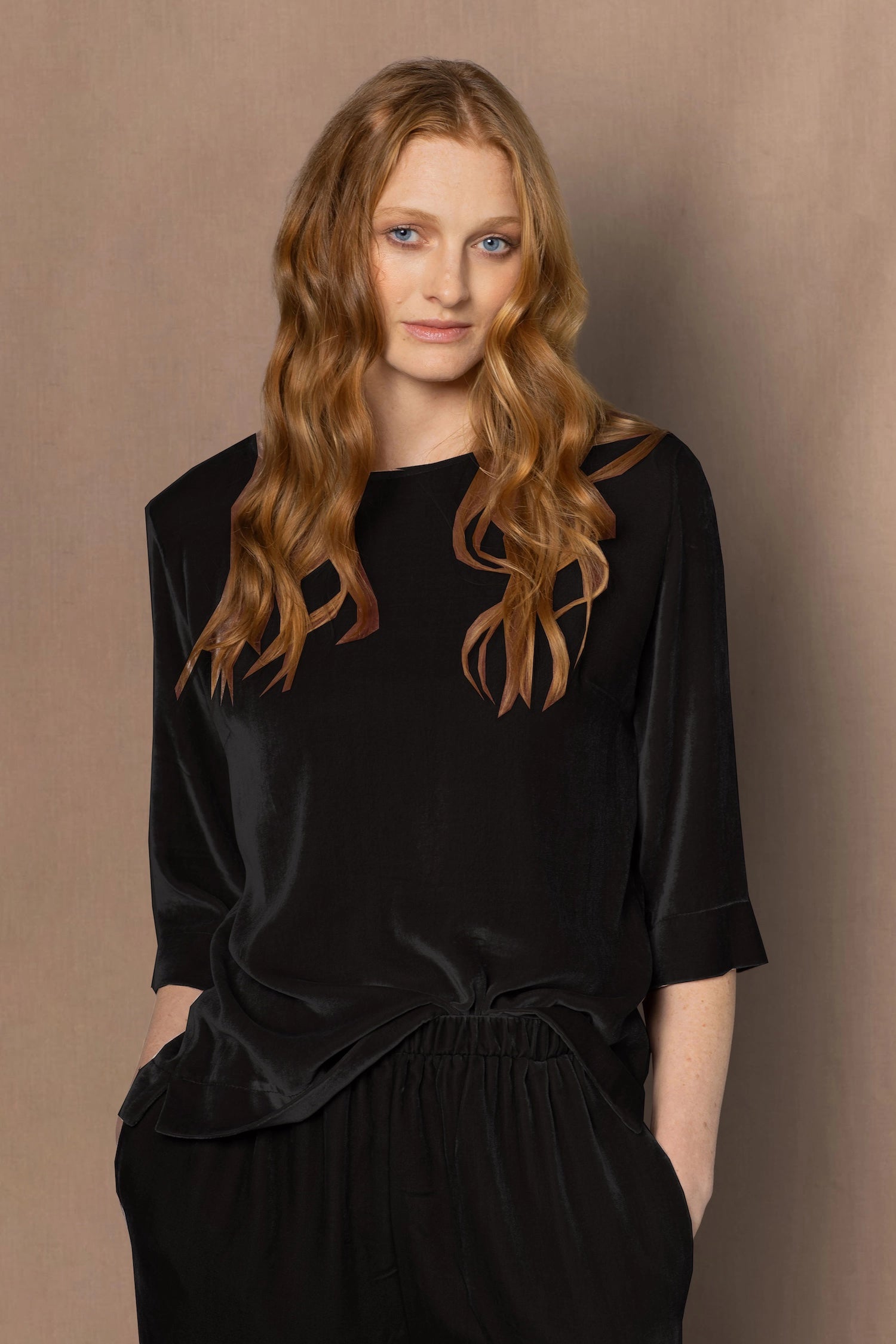 Luxury Silk Velvet Top in Black