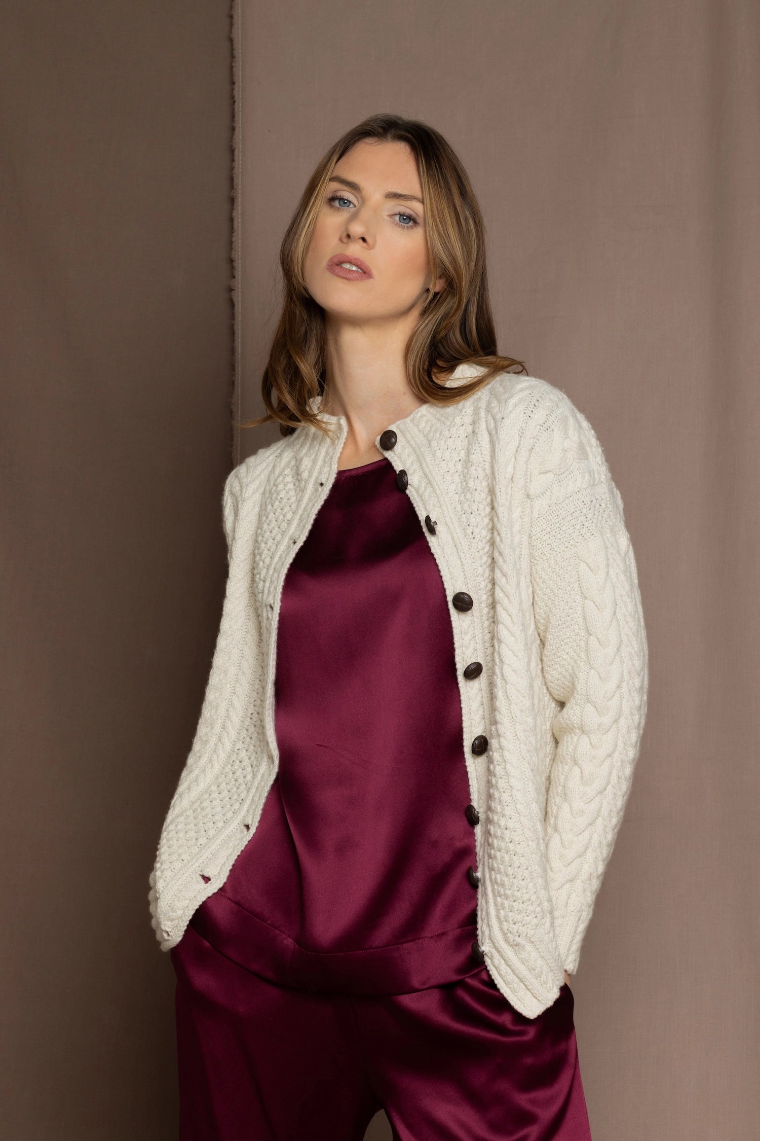 cashmere aran sweater in cream