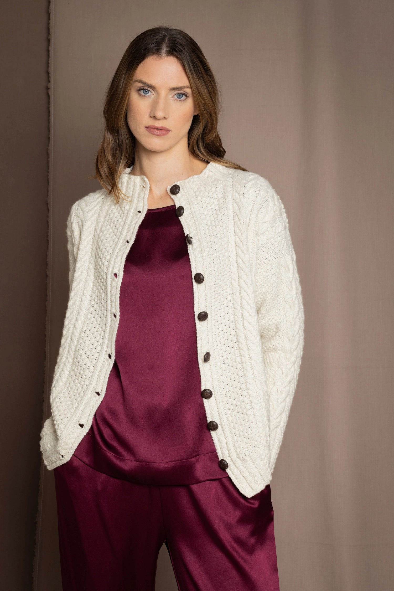 cashmere aran sweater in cream
