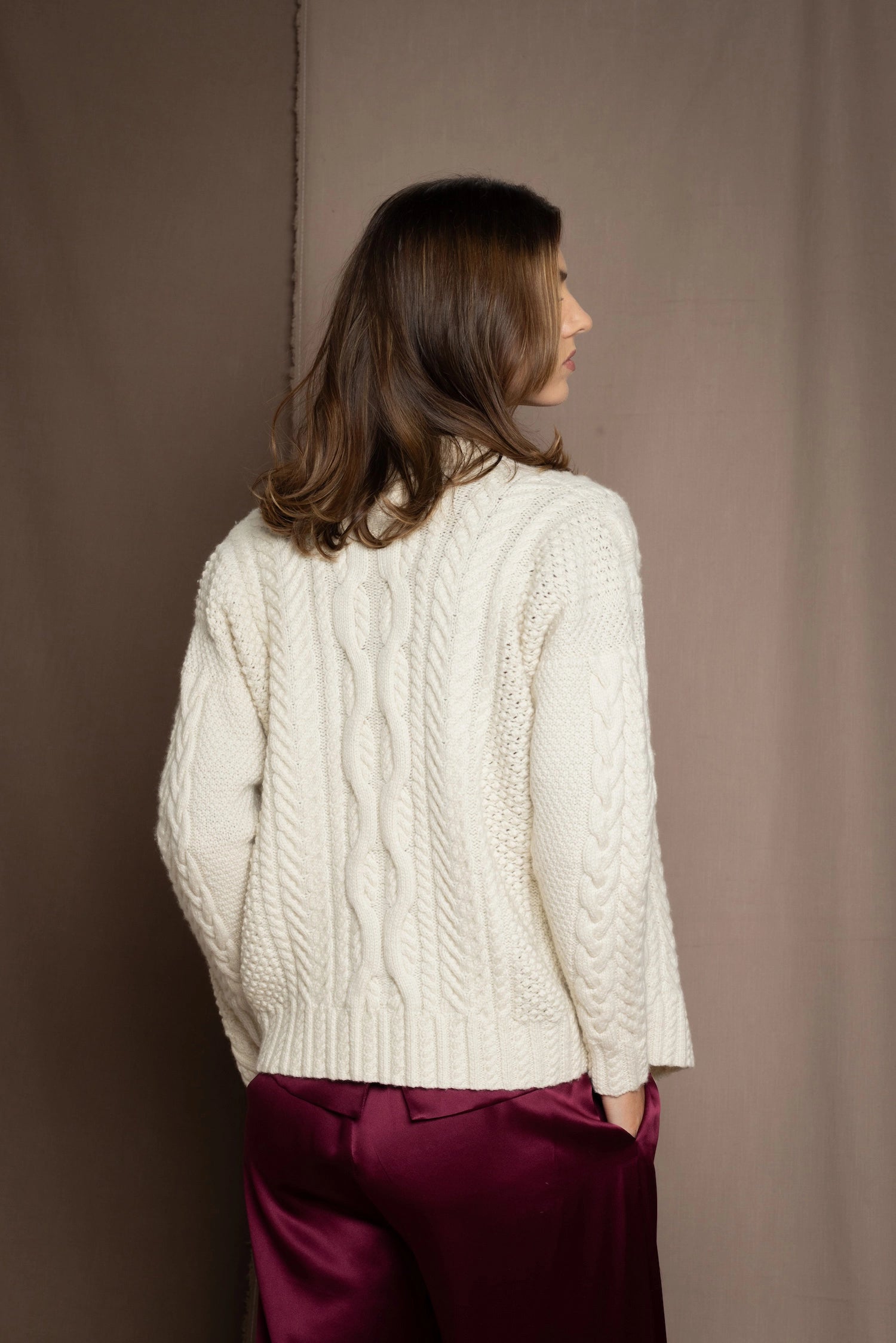cashmere aran sweater in cream