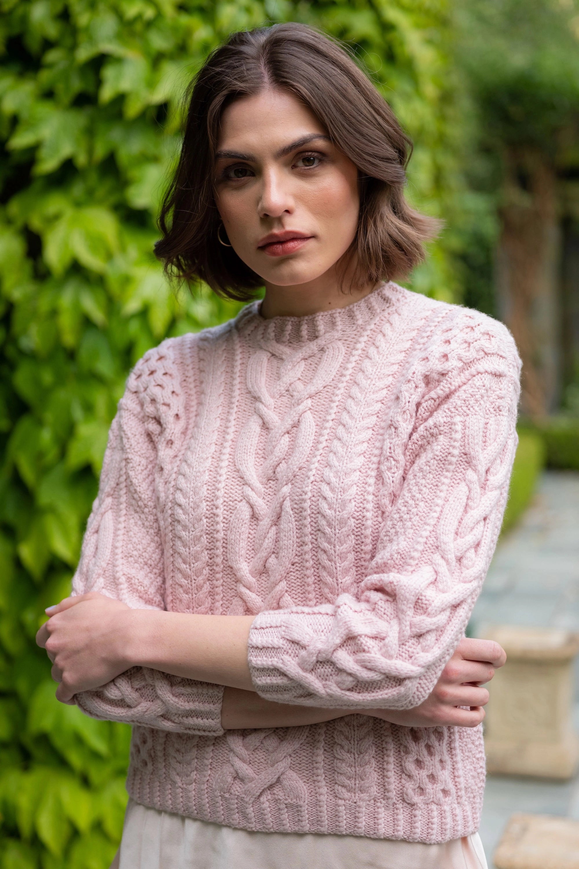 Cashmere Aran Irish Sweater in Pink