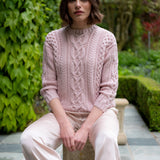 Cashmere Aran Irish Sweater in Pink