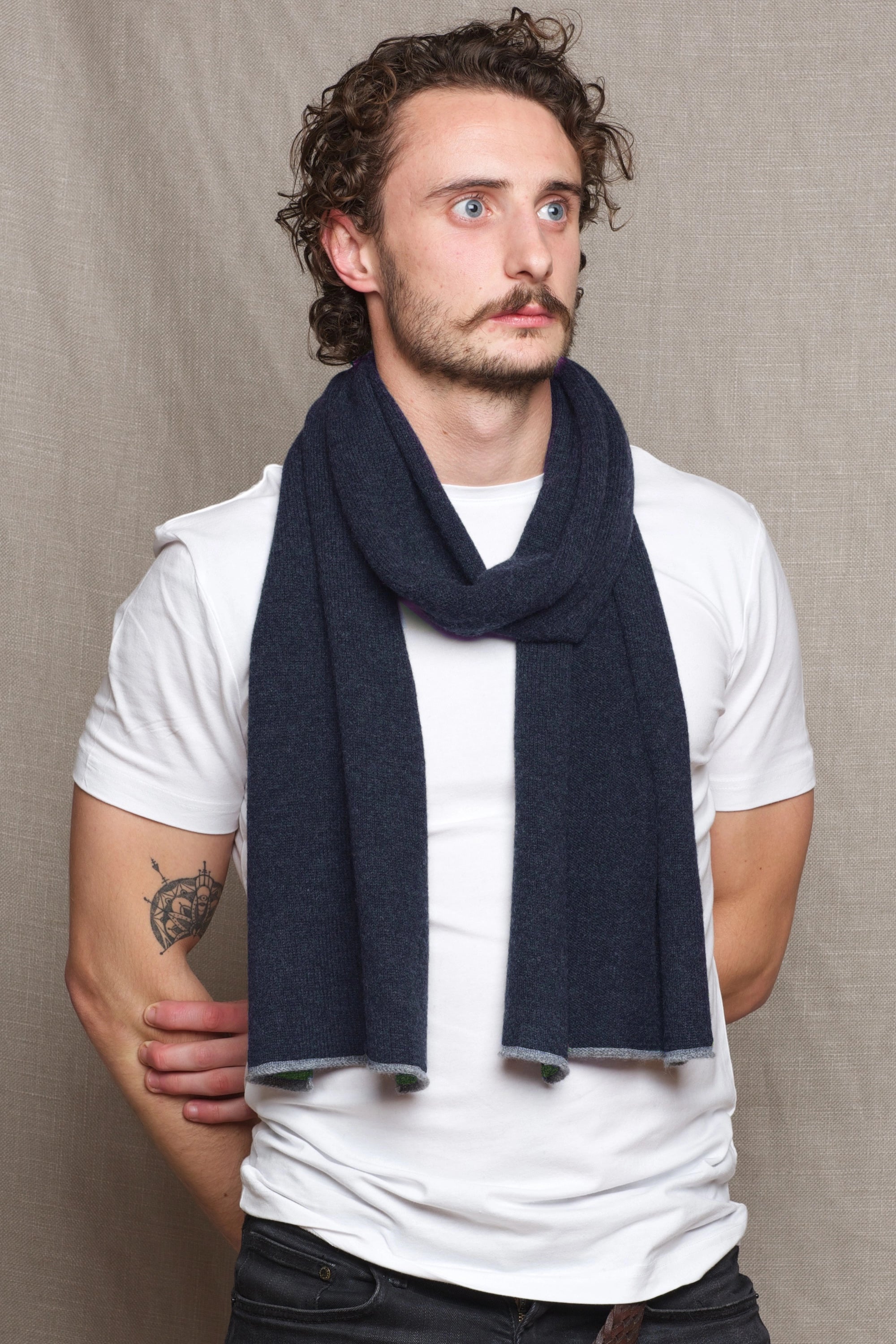 Luxury Mens Cashmere Scarf Ink Blue