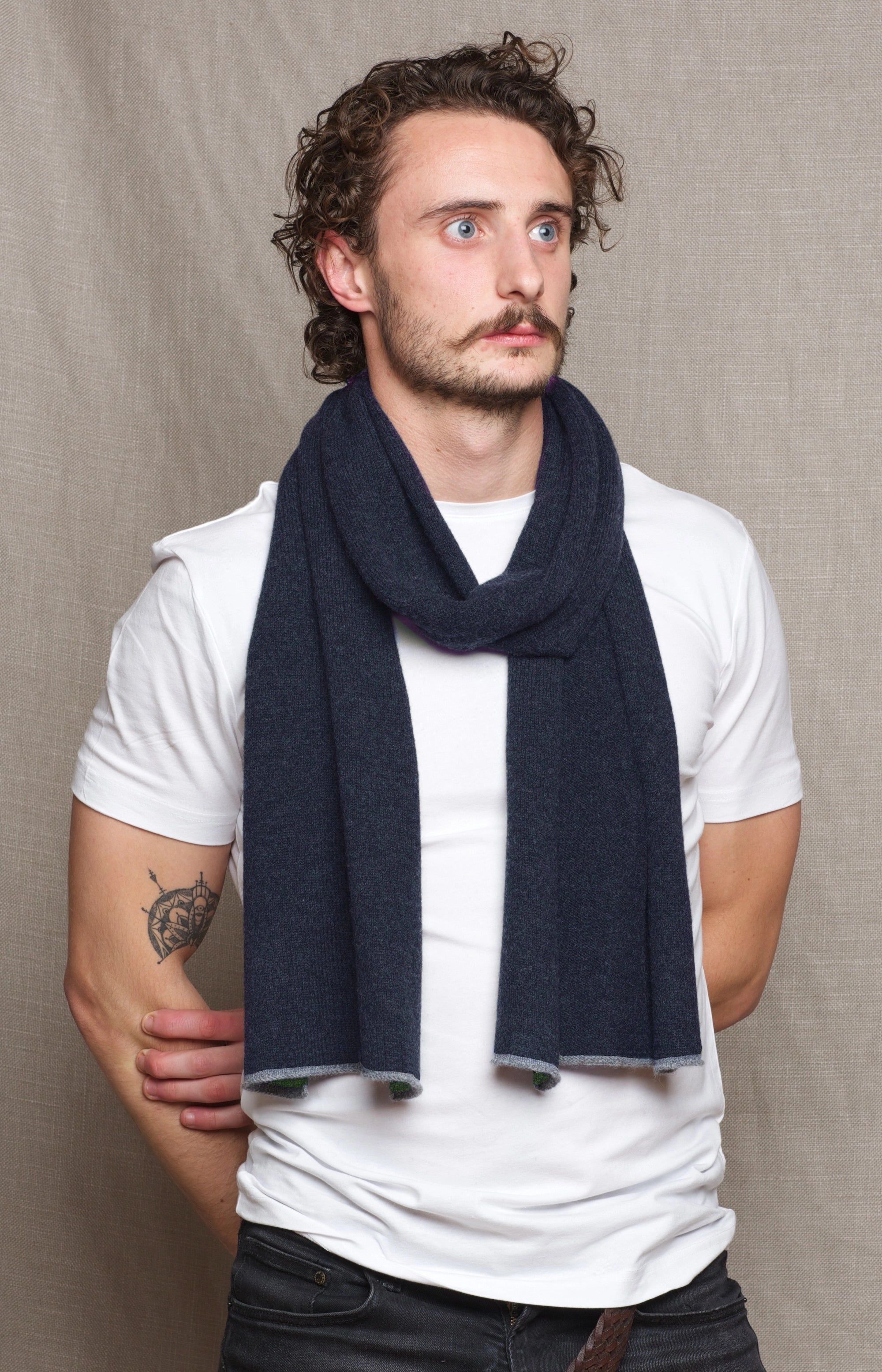 Luxury Mens Cashmere Scarf Ink Blue