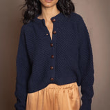 Blackberry Cashmere Aran Cardigan Sweater | Navy