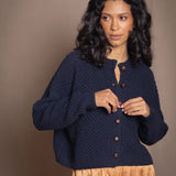 Blackberry Cashmere Aran Cardigan Sweater | Navy
