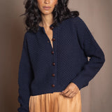 Blackberry Cashmere Aran Cardigan Sweater | Navy