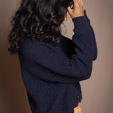 Blackberry Cashmere Aran Cardigan Sweater | Navy