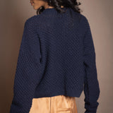 Blackberry Cashmere Aran Cardigan Sweater | Navy