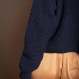 Blackberry Cashmere Aran Cardigan Sweater | Navy