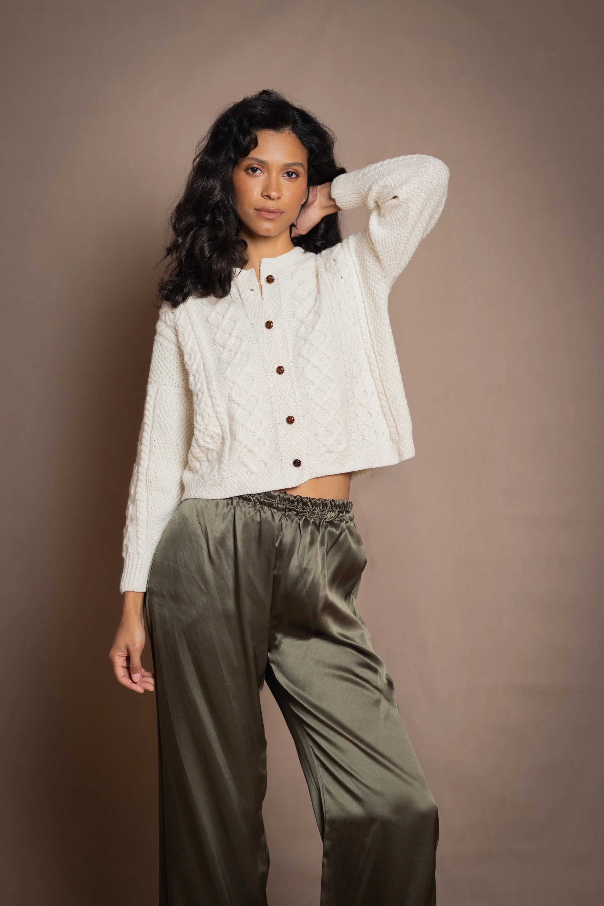 Róisín Cashmere Aran Cardigan | Cream