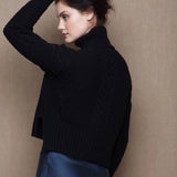 Handknit Irish Cashmere Aran Sweater in Black