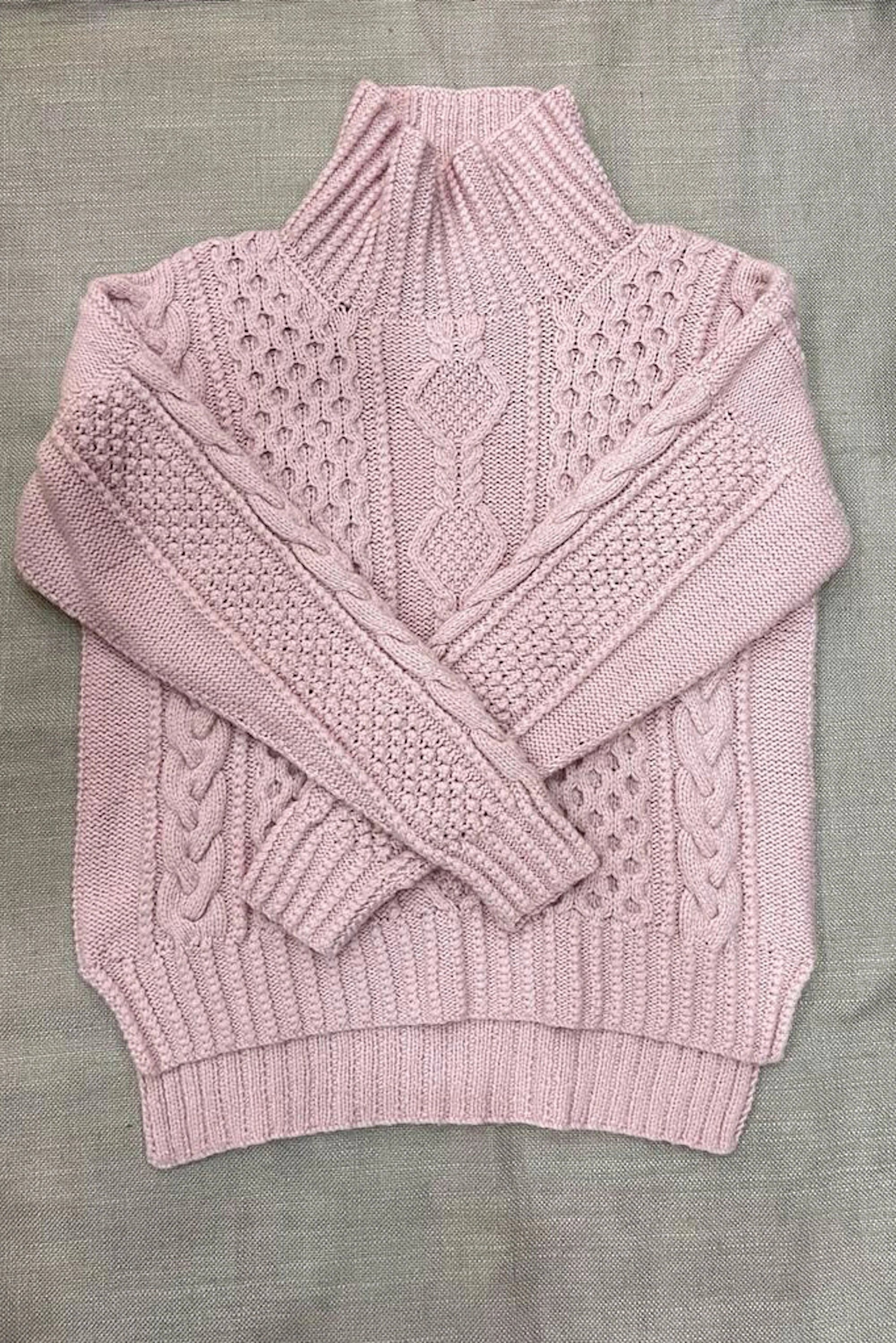 Handknit Irish Cashmere Aran Sweater in Pink