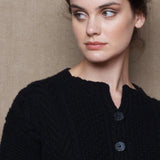 Cashmere Aran Knit Cardigan in Black