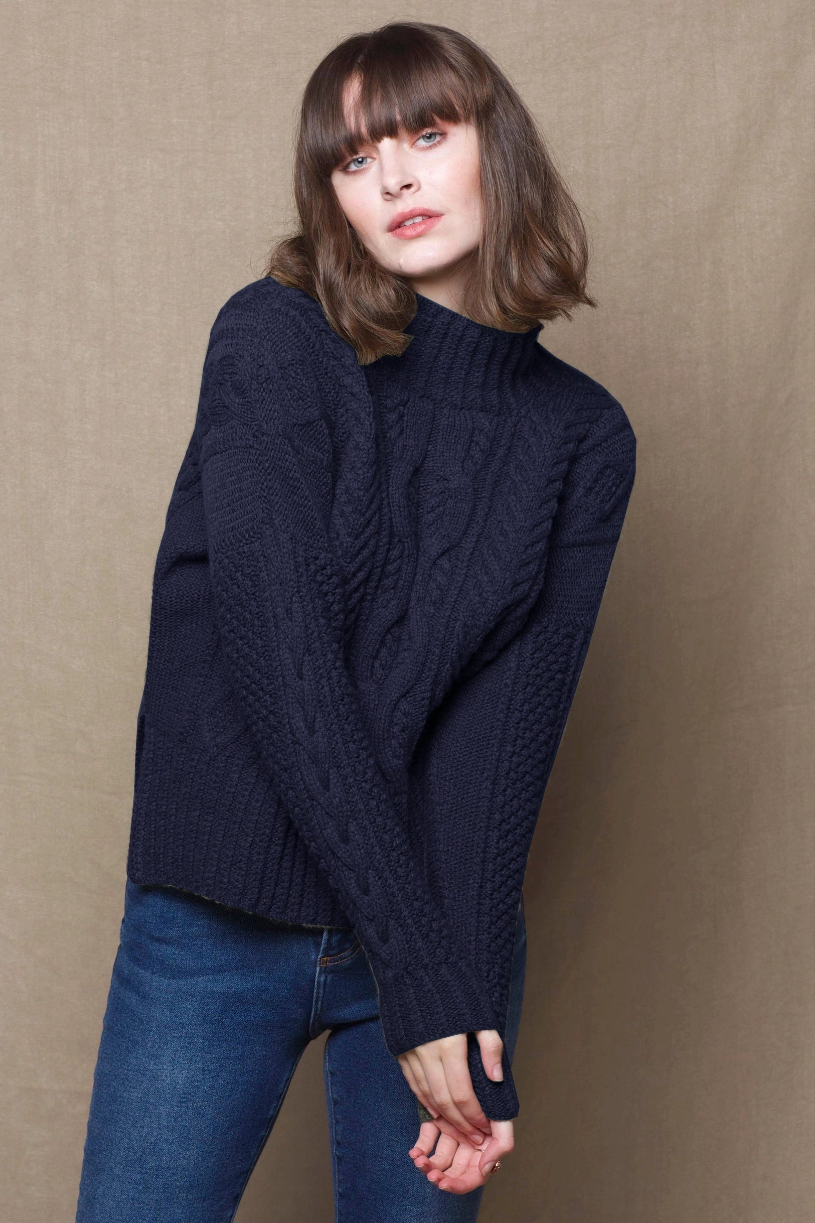 Susanna Turtleneck Cashmere Aran Sweater