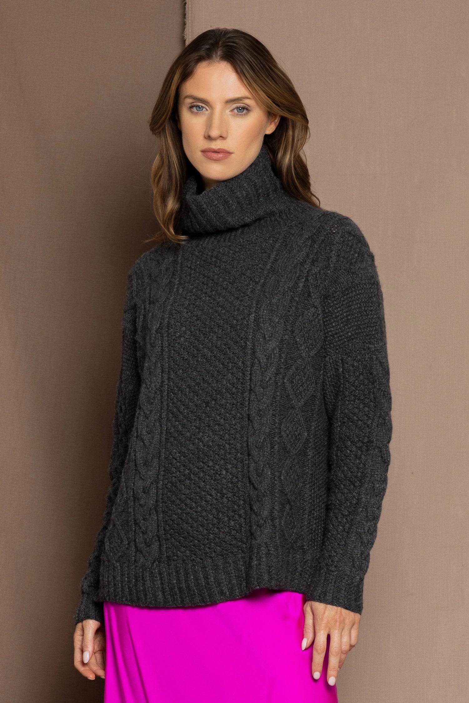 Cashmere Aran Jumper in Grey