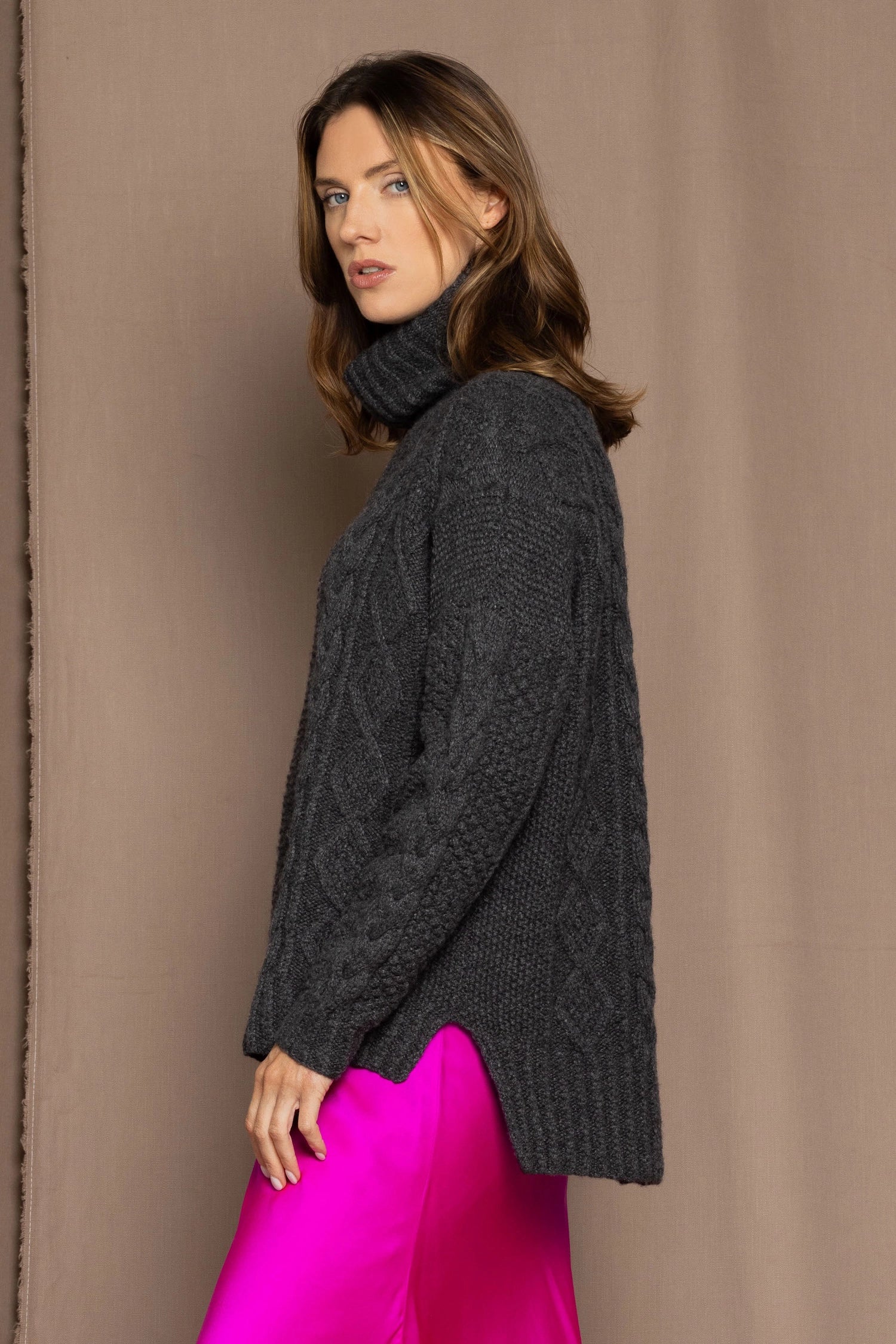 Dark Grey Cashmere  Aran Sweater