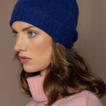cashmere beanie hat in bright blue