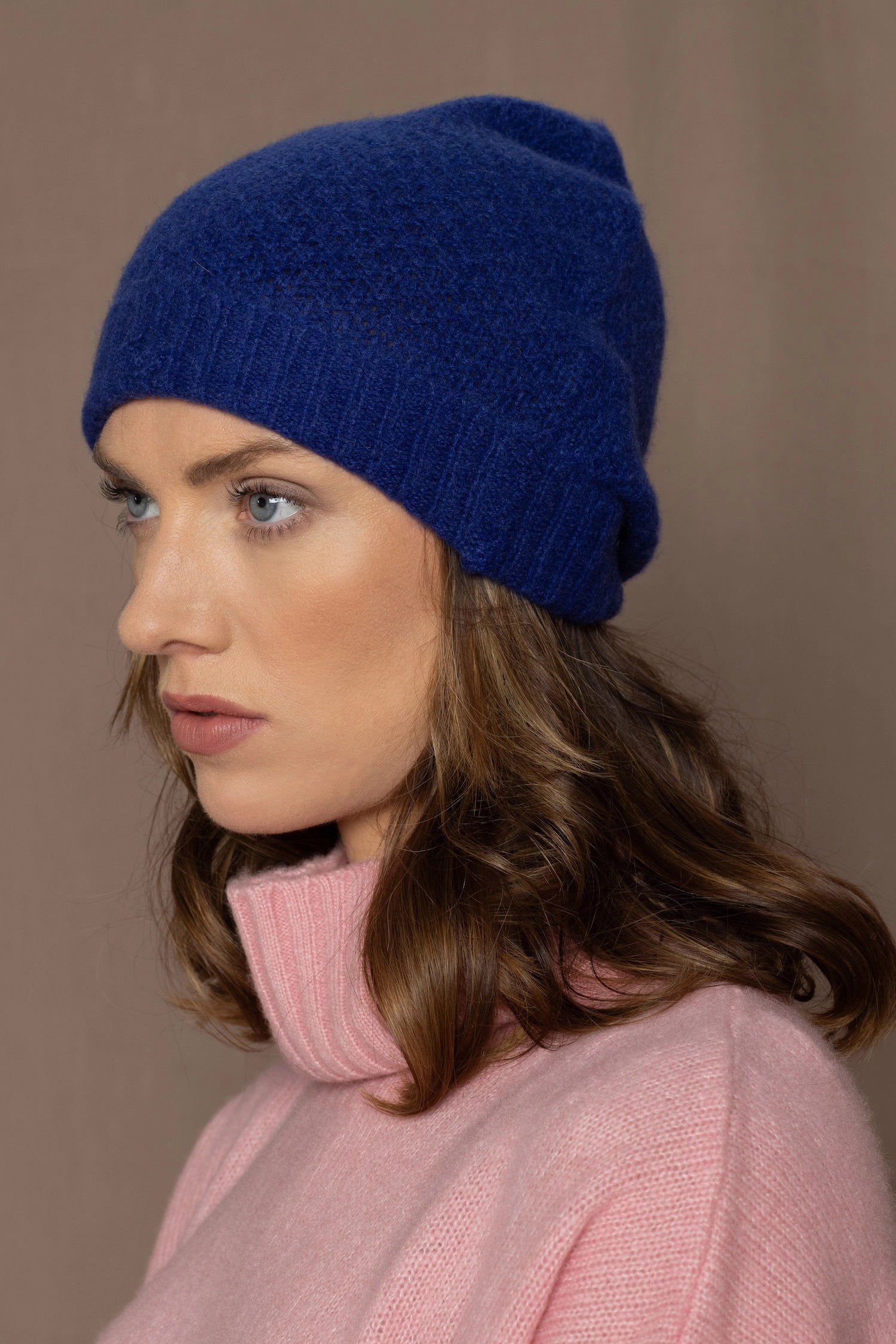 cashmere beanie hat in bright blue