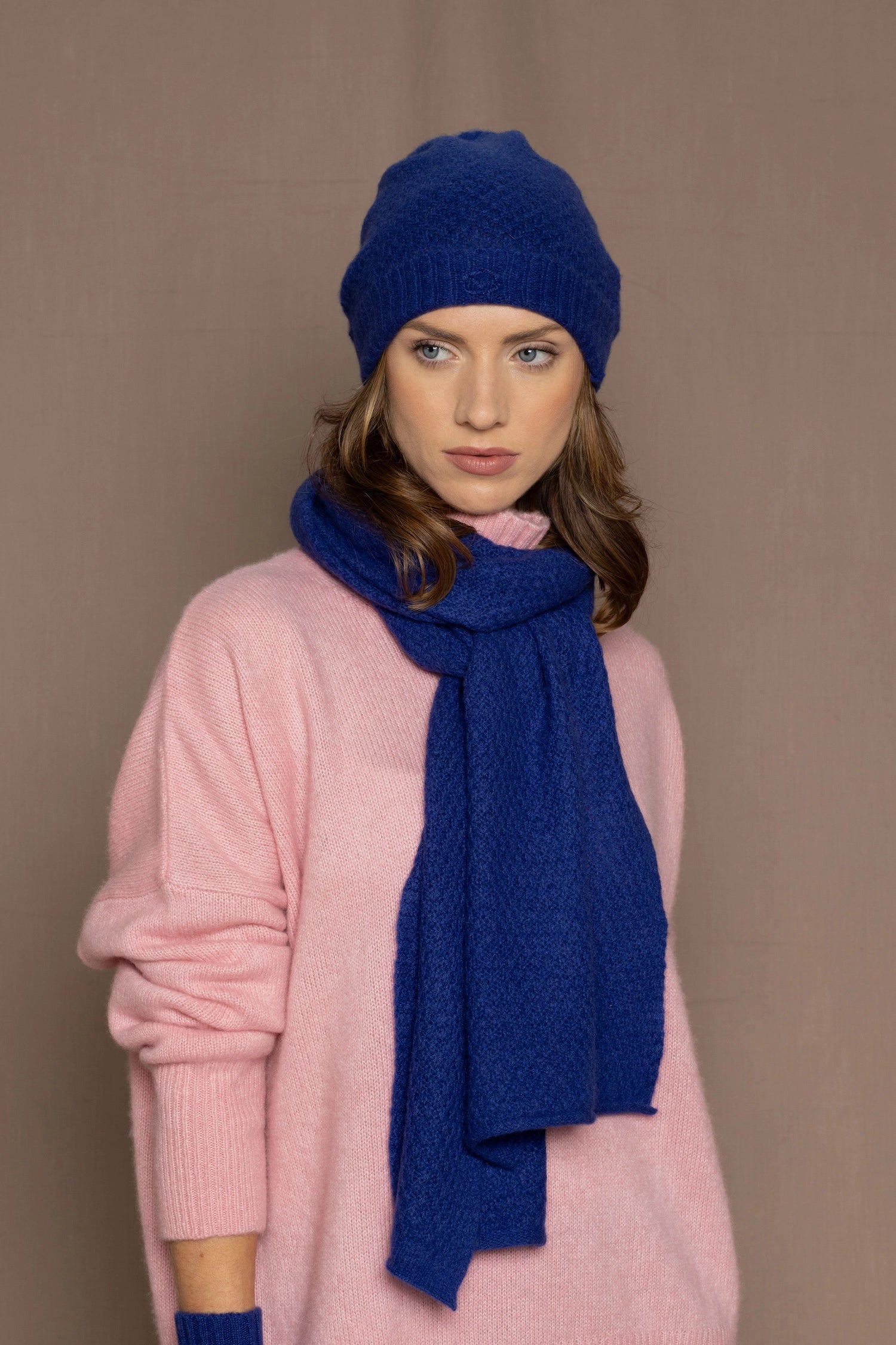 cashmere beanie hat in bright blue