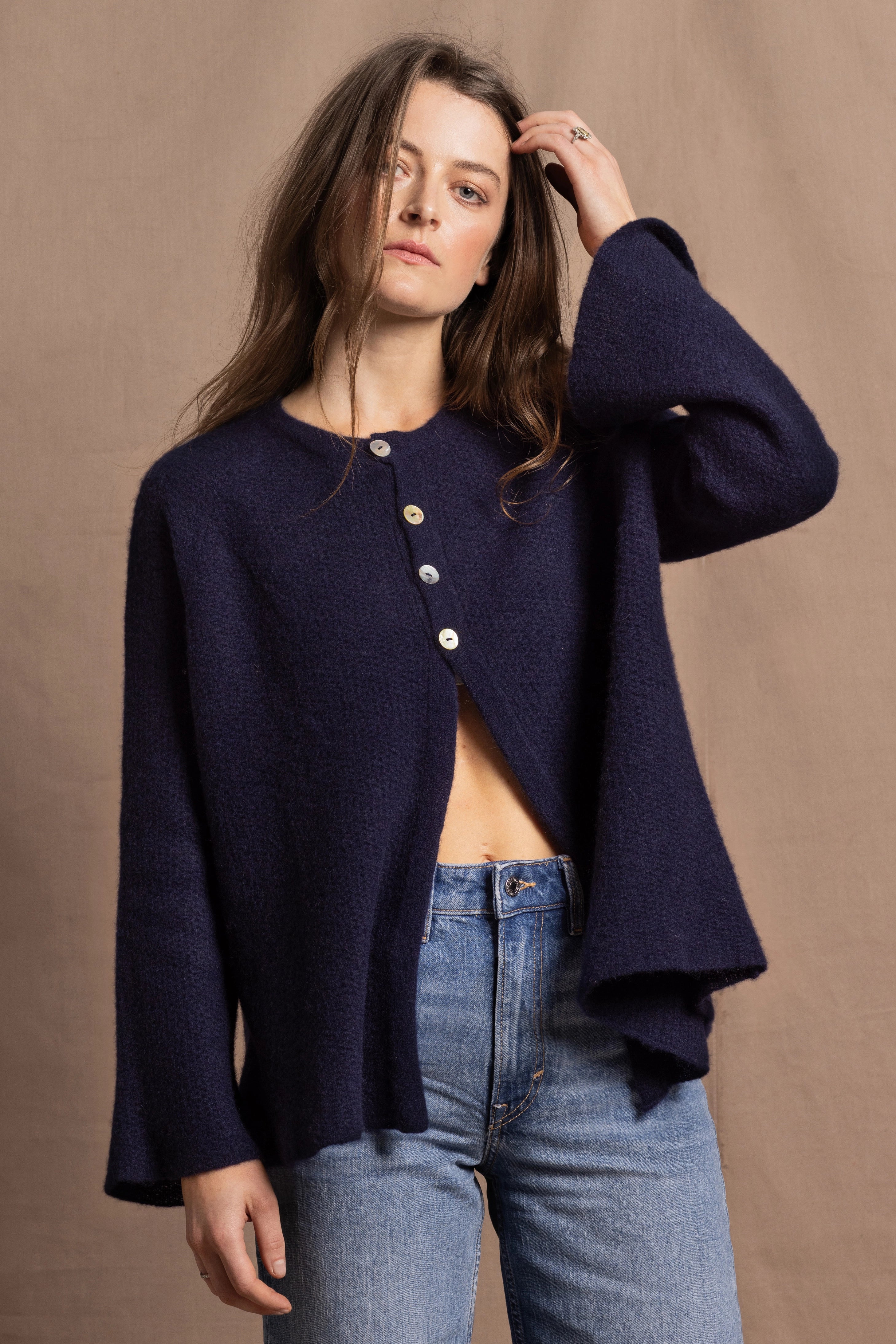 Luxury Cashmere Cardigan in Navy Blue with Buttons