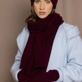 Cashmere Gloves in Burgundy with matching beanie hat and scarf