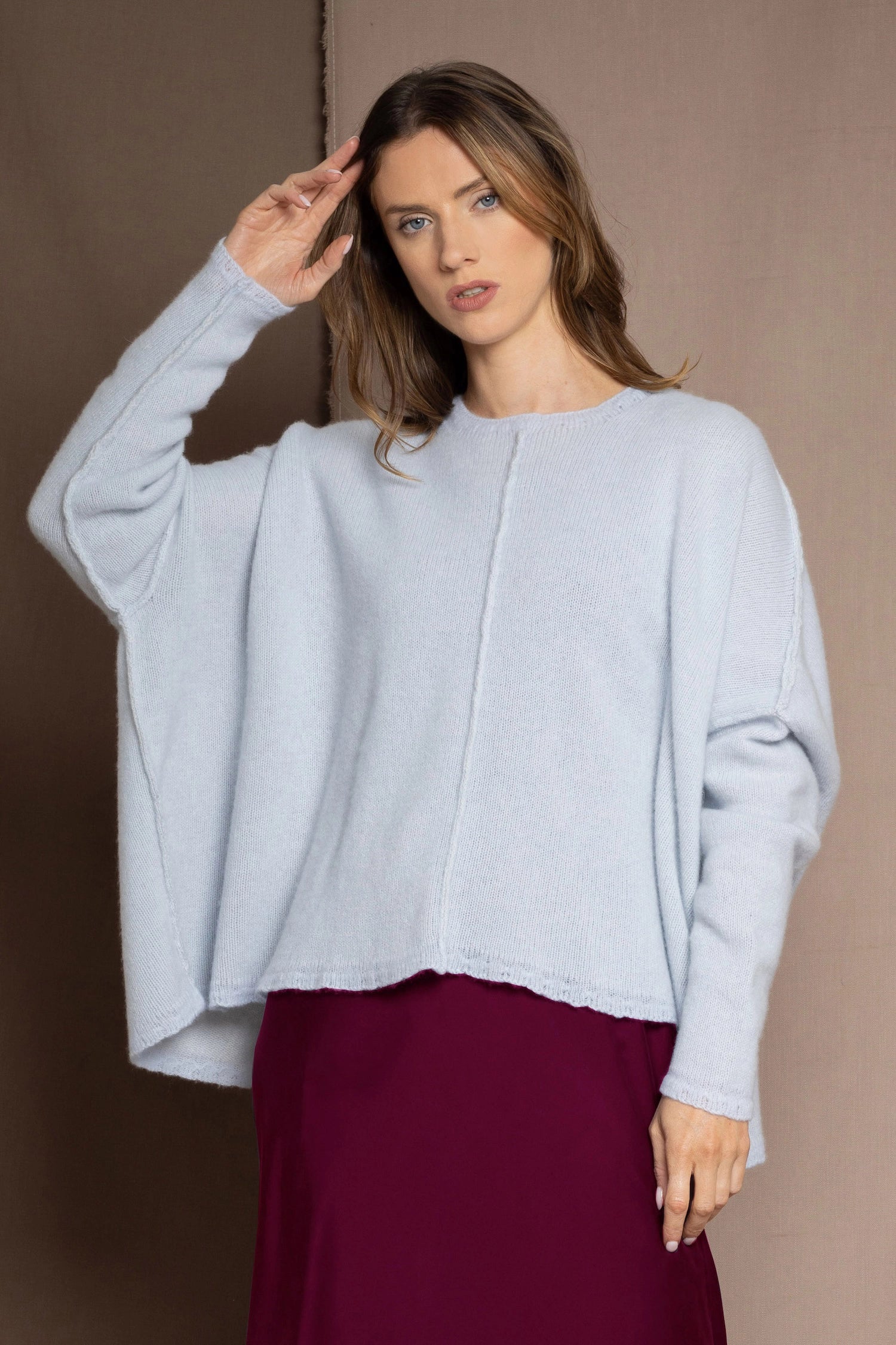 Oversized Cashmere Swing Sweater in Pale Blue