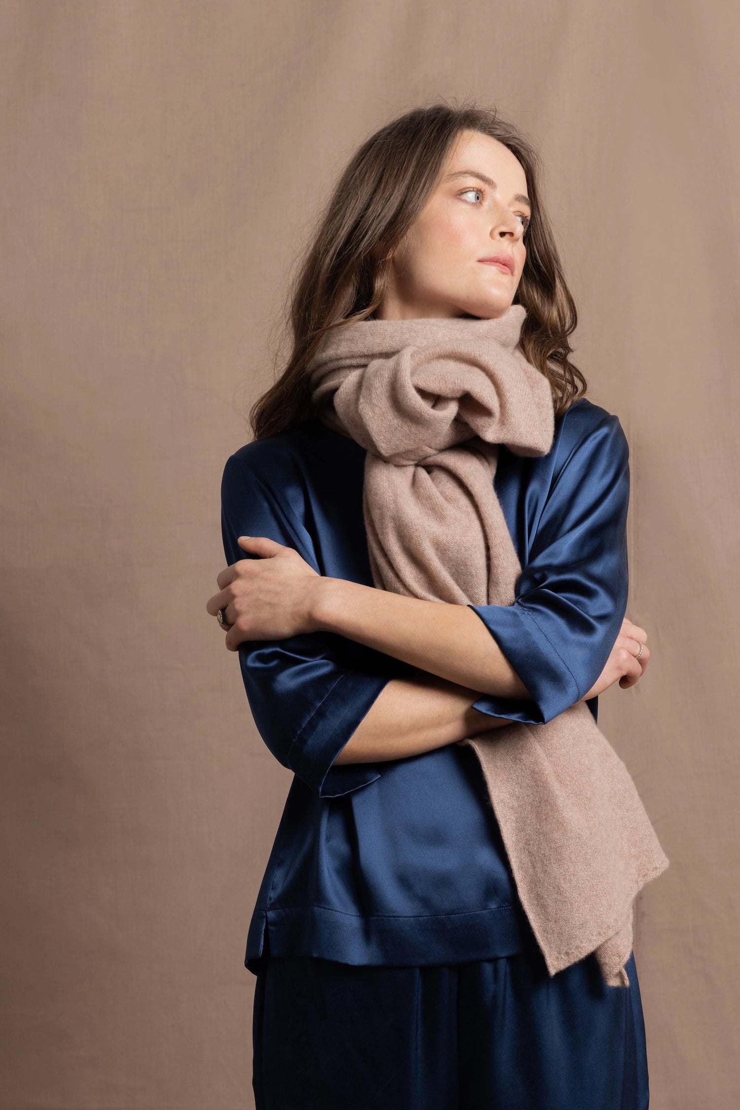Large Pure 100% Cashmere Wrap Shawl in Beige