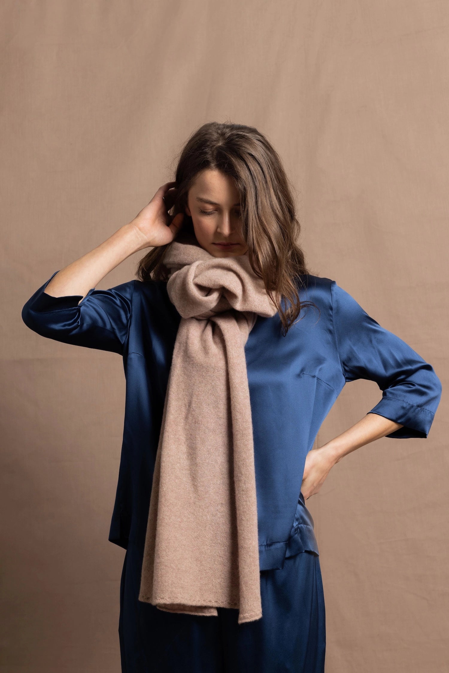 Large Pure 100% Cashmere Wrap Shawl in Beige