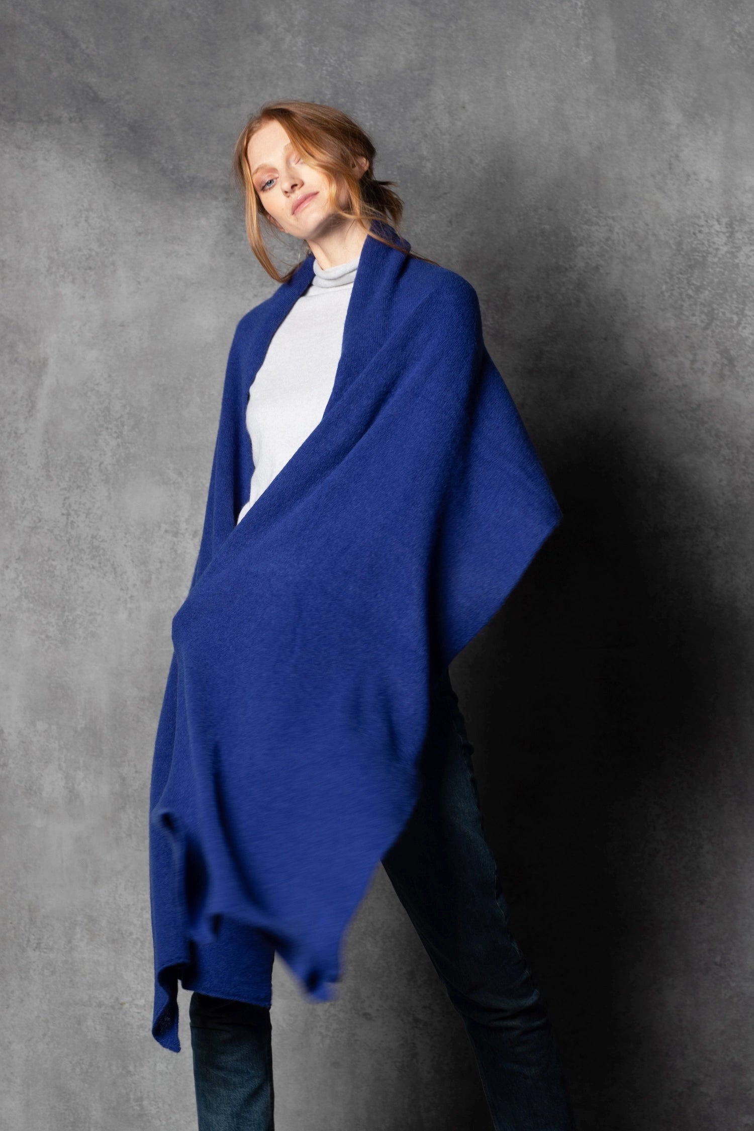Large cashmere wrap scarf in bright blue
