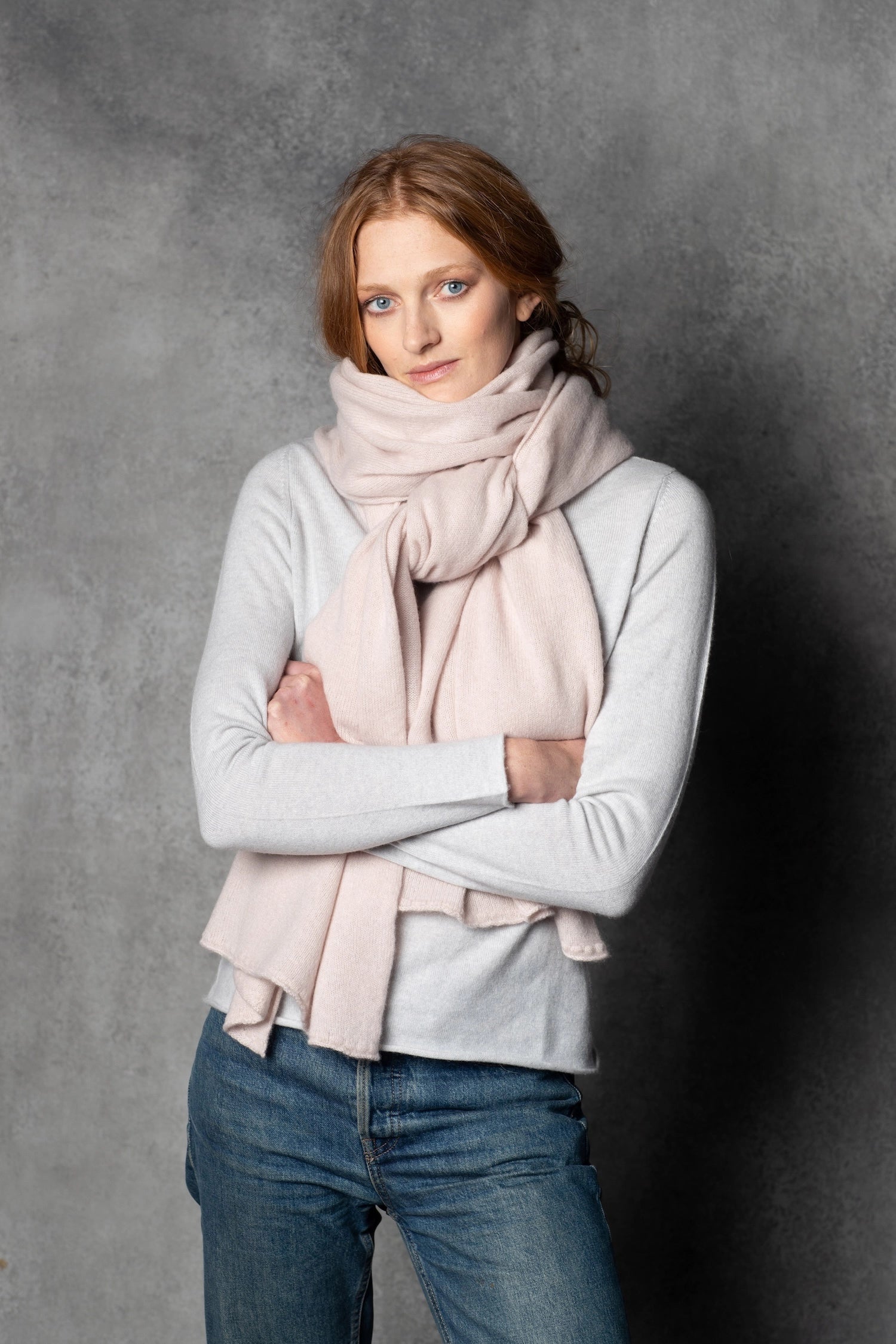 Large cashmere wrap scarf in beige