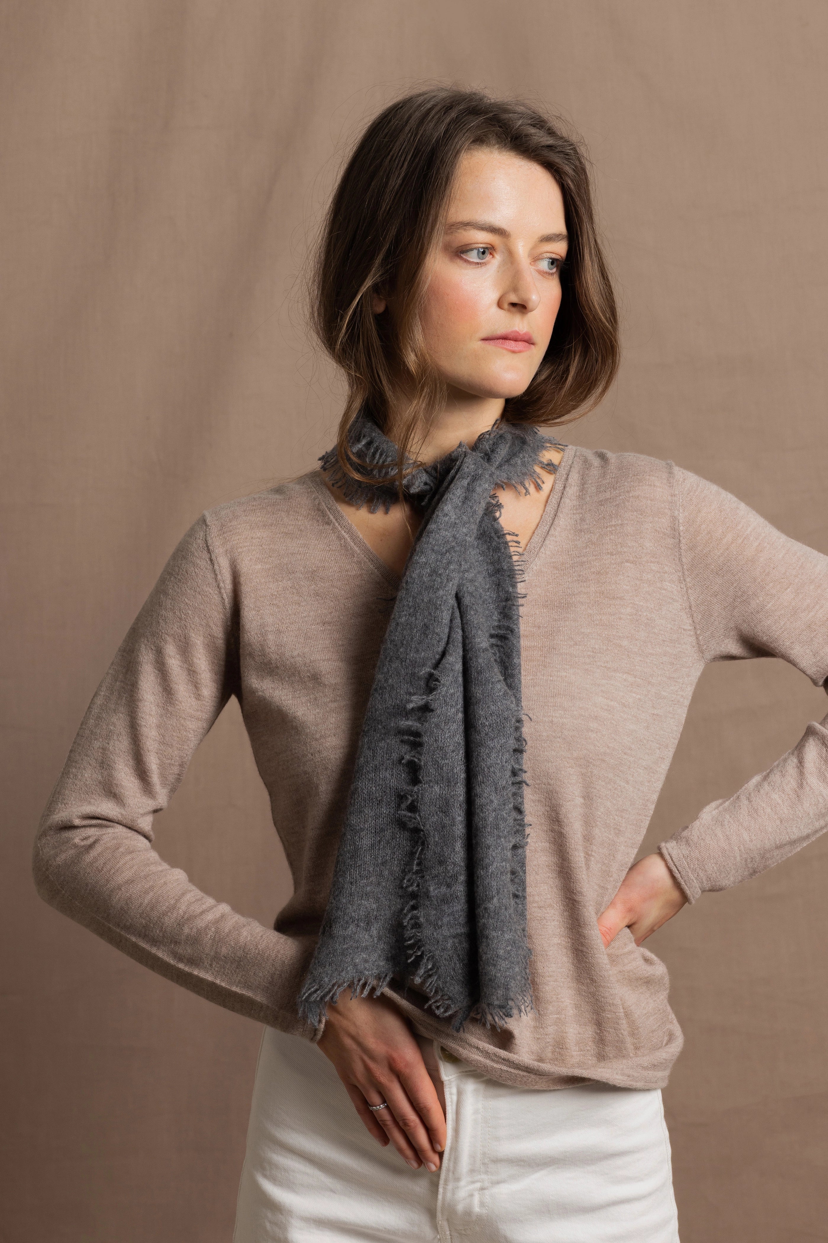 Lightweight Small Summer Cashmere Scarf in Dark Grey