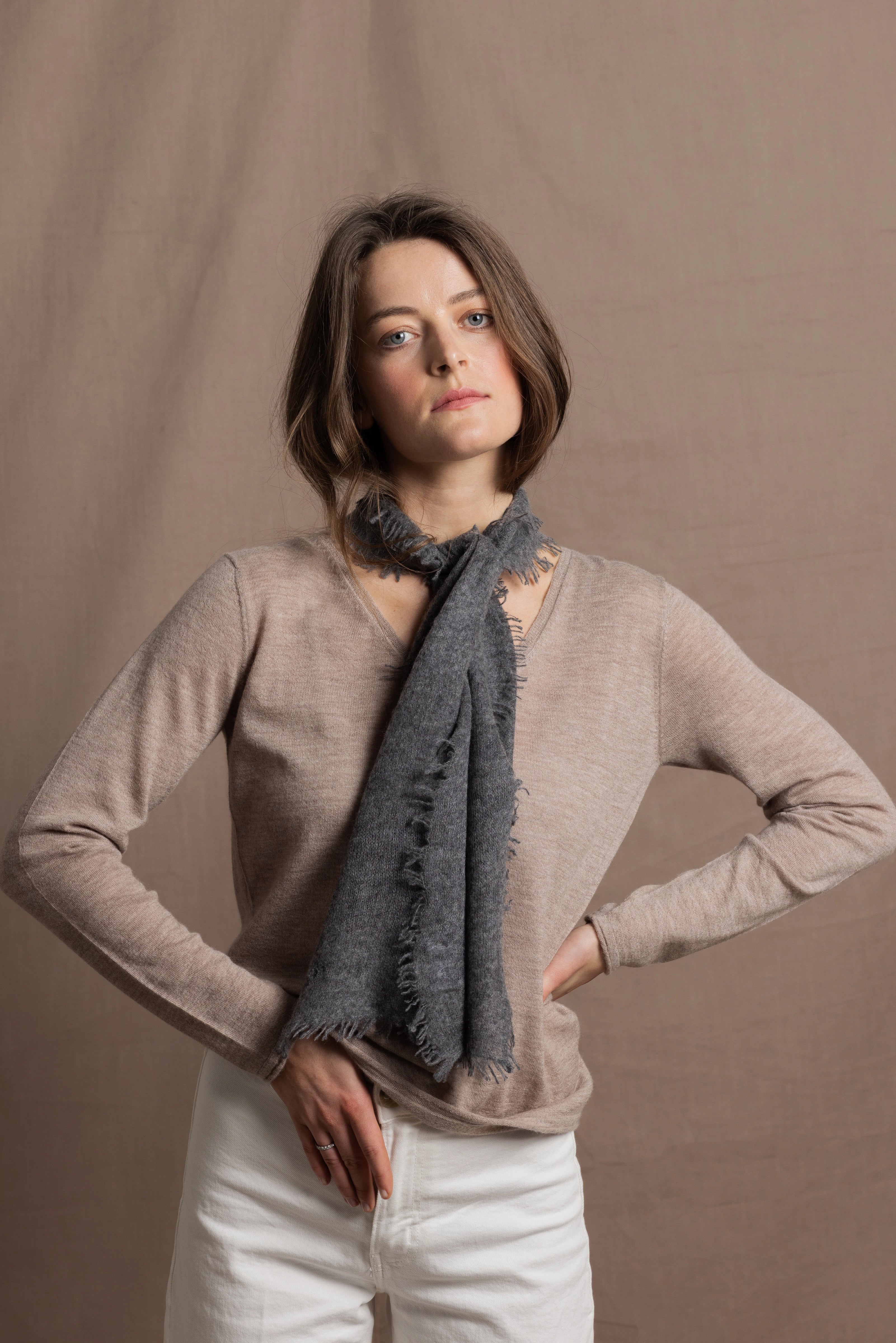 Lightweight Small Summer Cashmere Scarf in Dark Grey