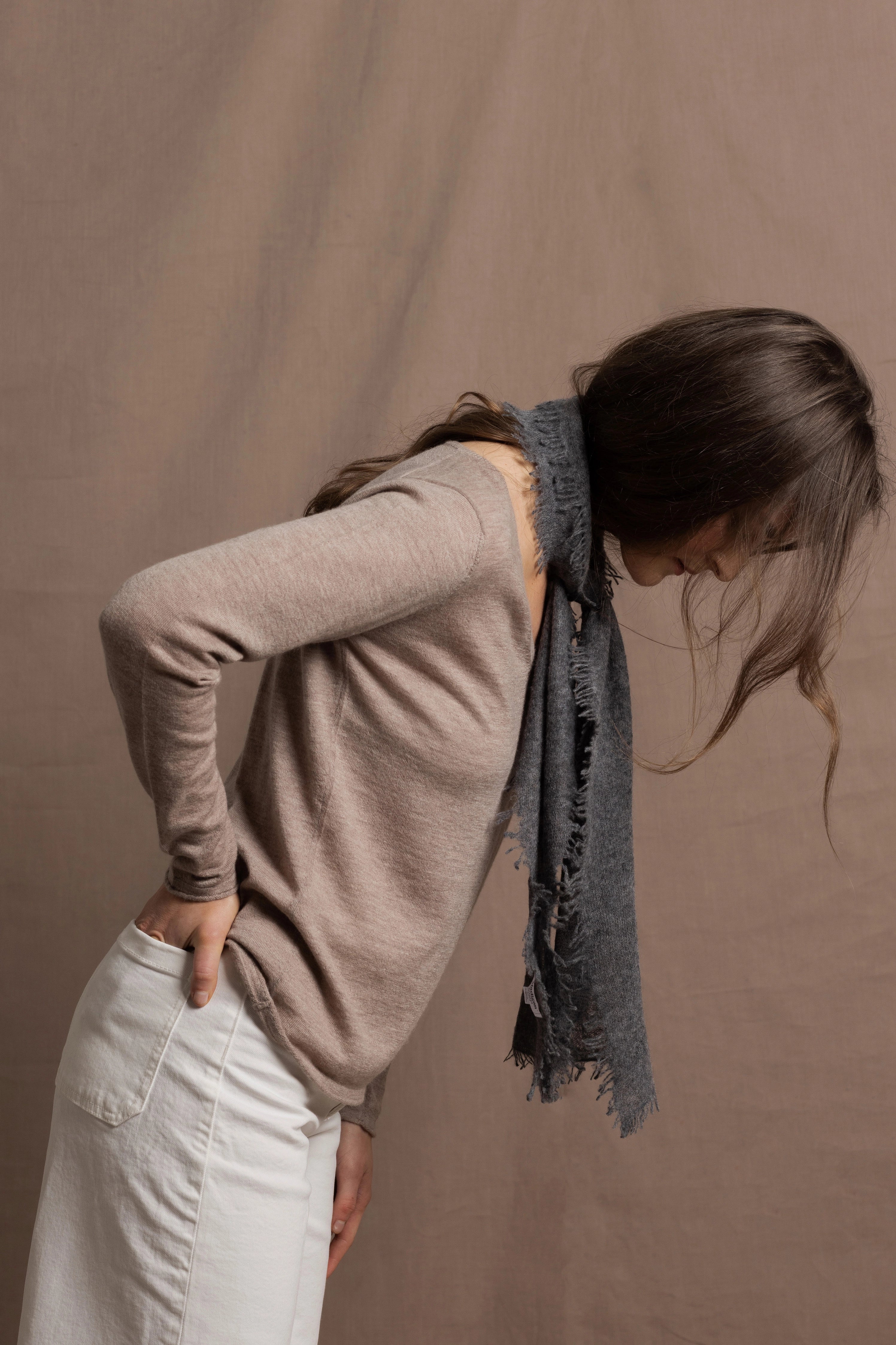 Lightweight Small Summer Cashmere Scarf in Dark Grey