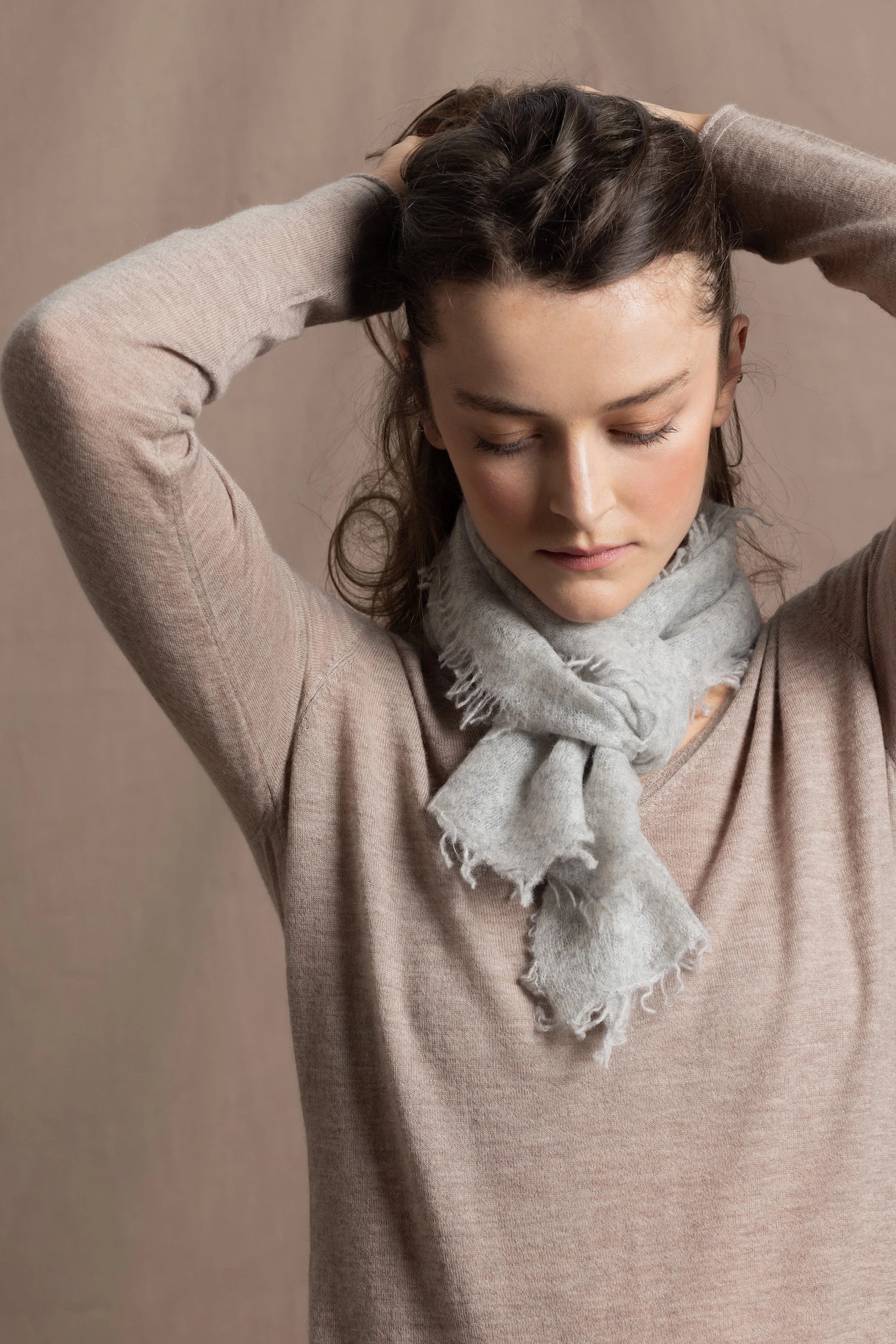 Lightweight Small Summer Cashmere Scarf in Pale Grey