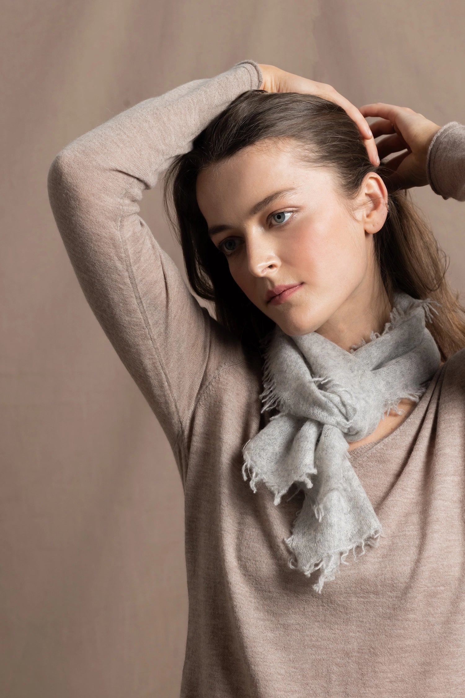 Lightweight Small Summer Cashmere Scarf in Pale Grey