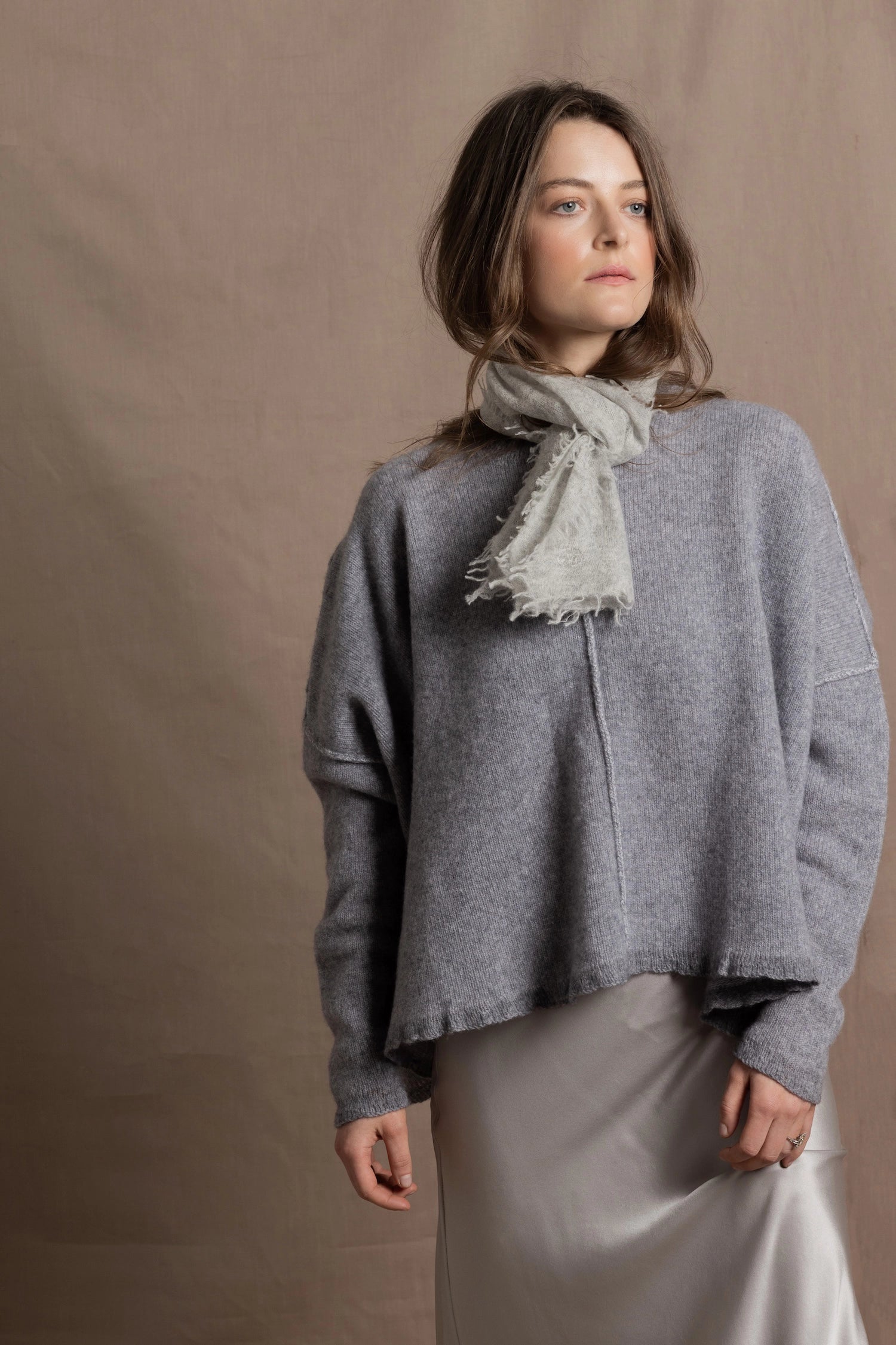Lightweight Small Summer Cashmere Scarf in Pale Grey