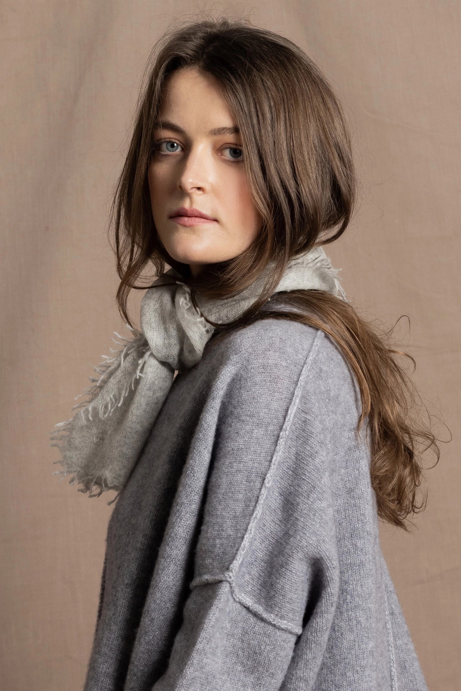 Lightweight Small Summer Cashmere Scarf in Pale Grey