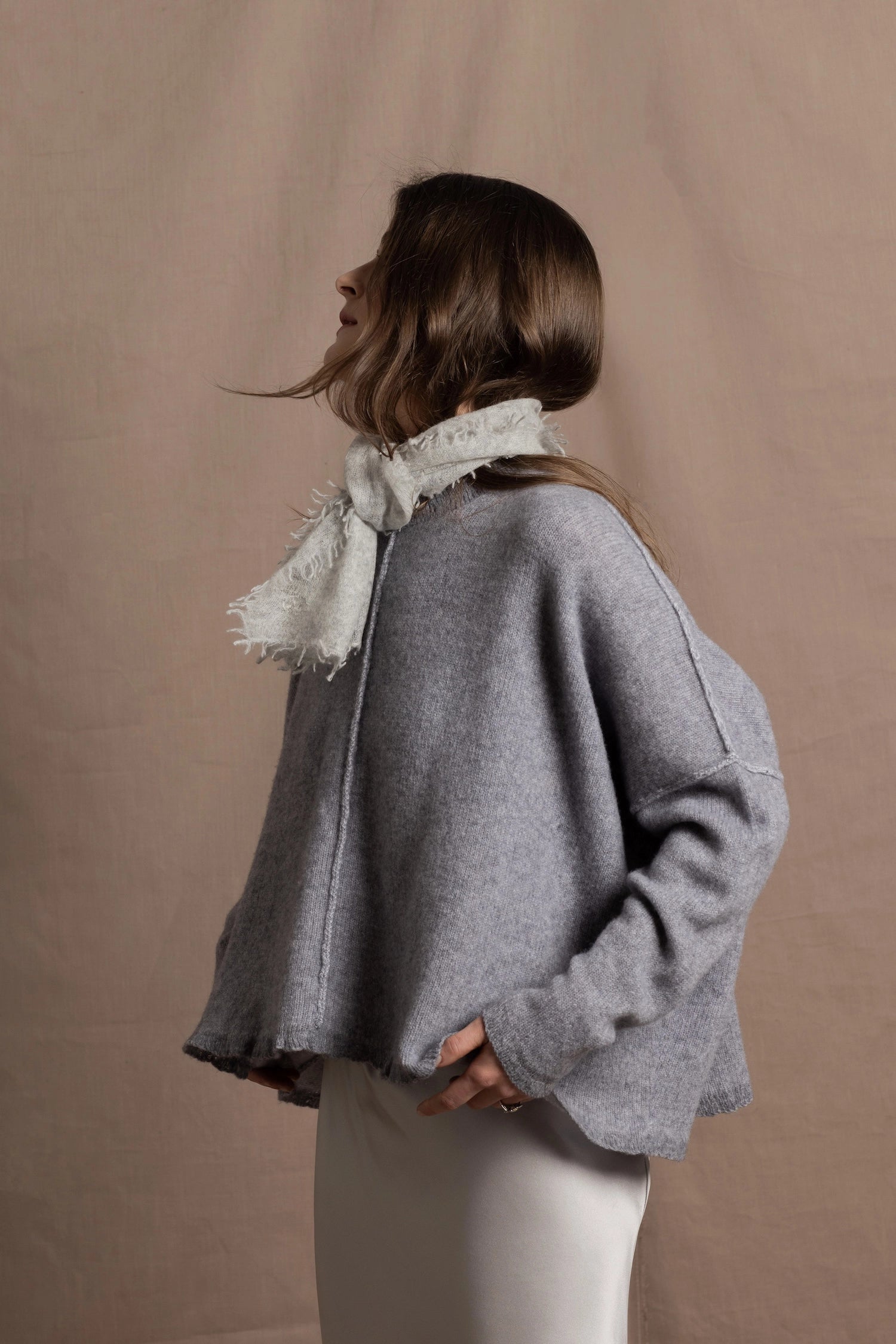 Lightweight Small Summer Cashmere Scarf in Pale Grey
