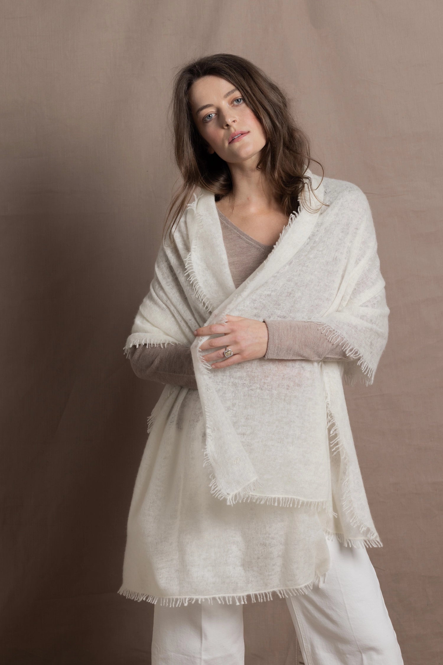 Lightweight Summer Cashmere Wrap Shawl in Ivory