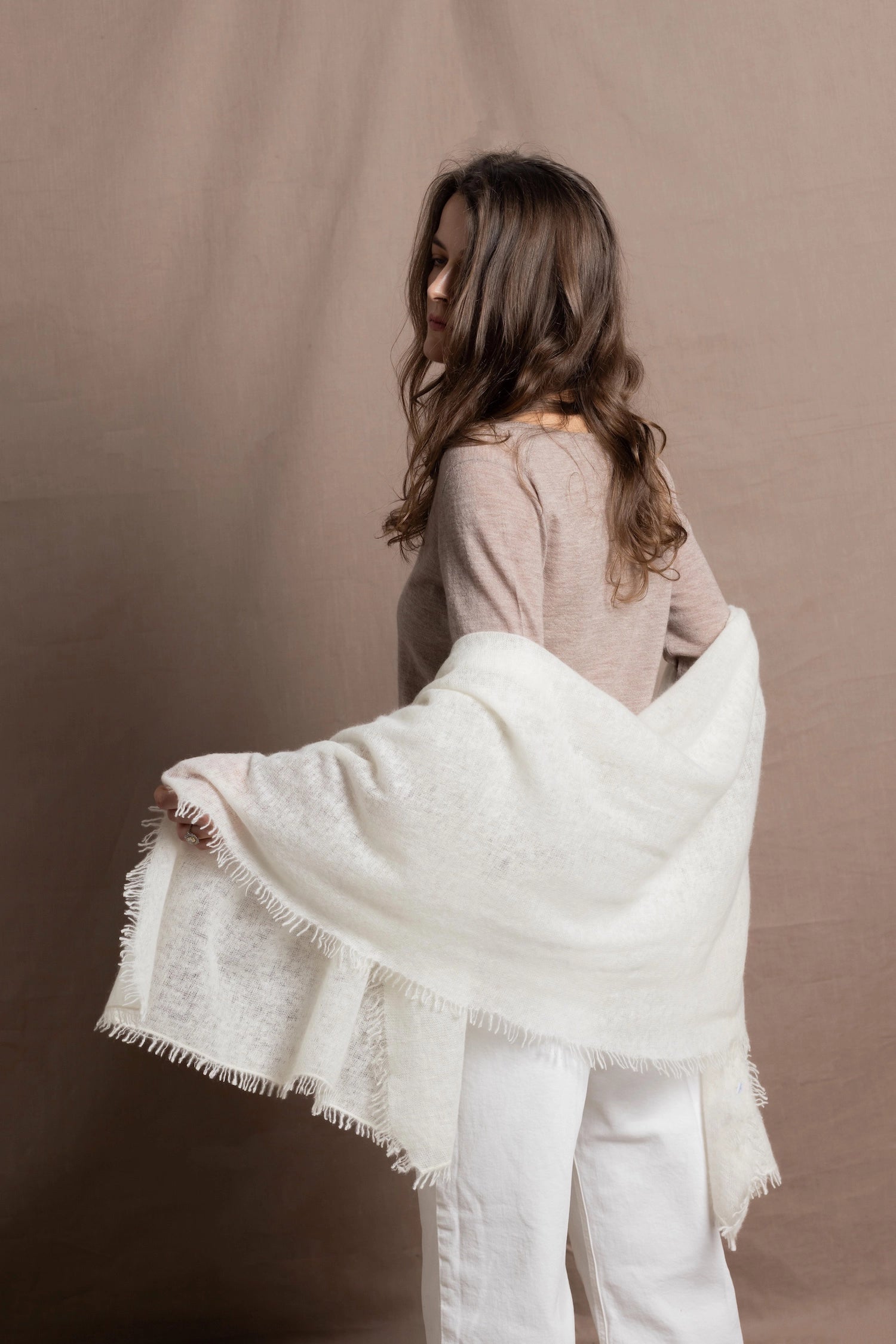 Lightweight Summer Cashmere Wrap Shawl in Ivory
